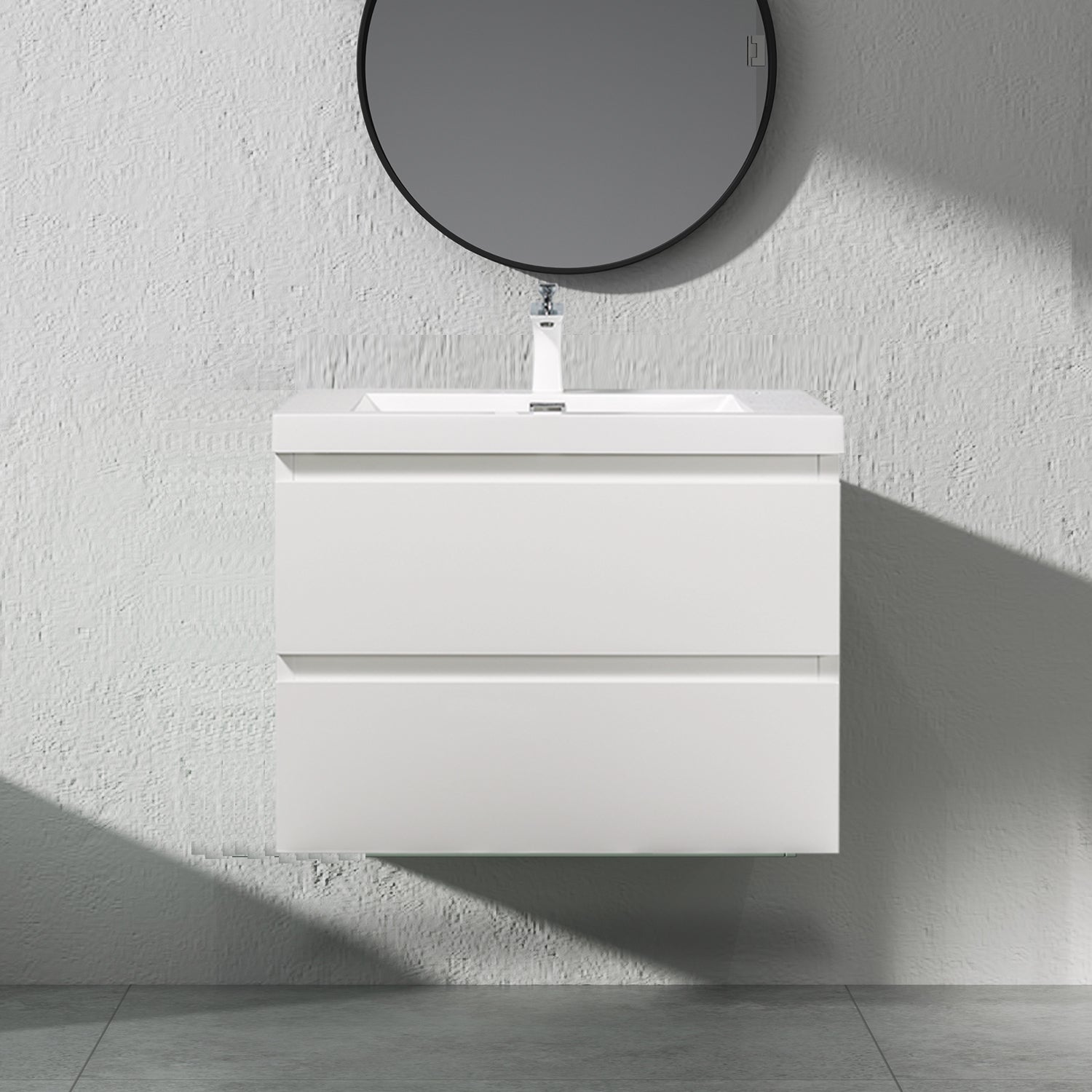 Wall-Mounted 2-drawer Bathroom Vanity Set with Integrated Resin Sink