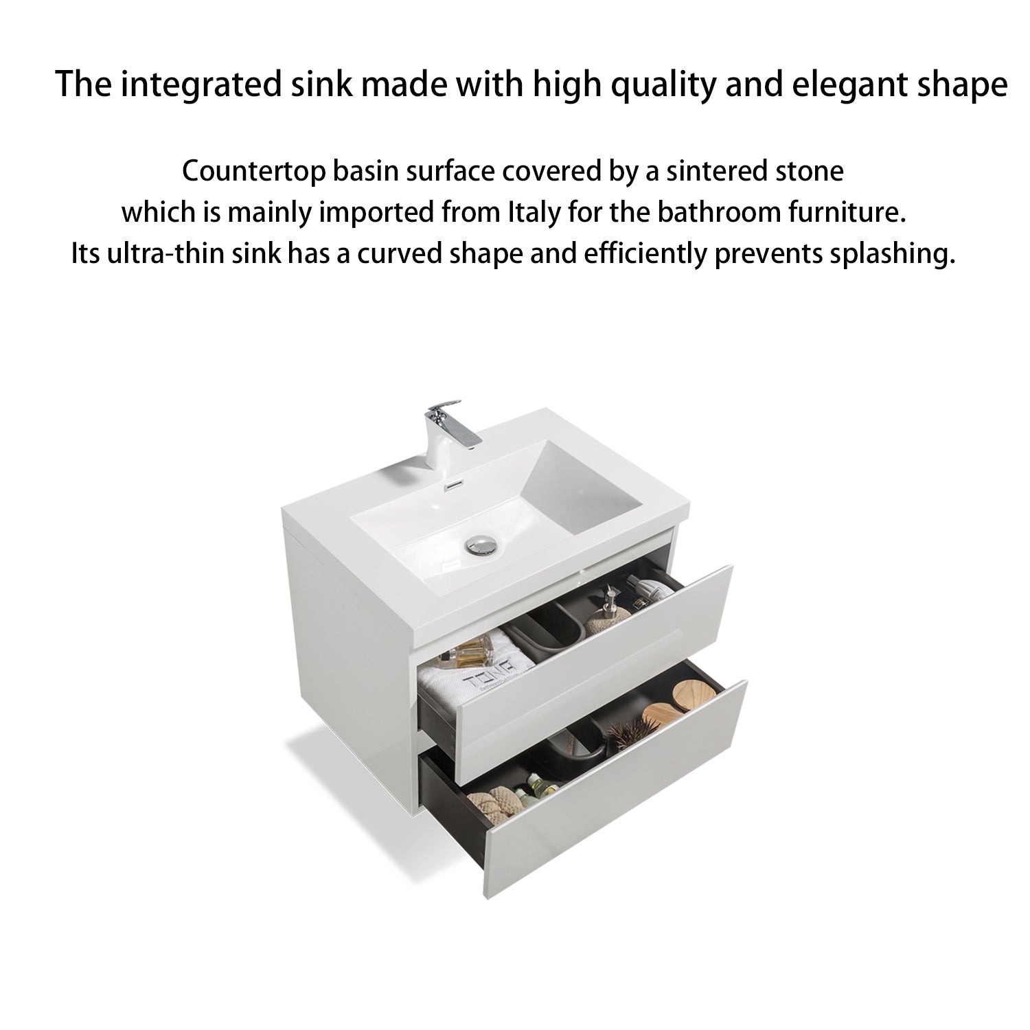 Wall-Mounted 2-drawer Bathroom Vanity Set with Integrated Resin Sink