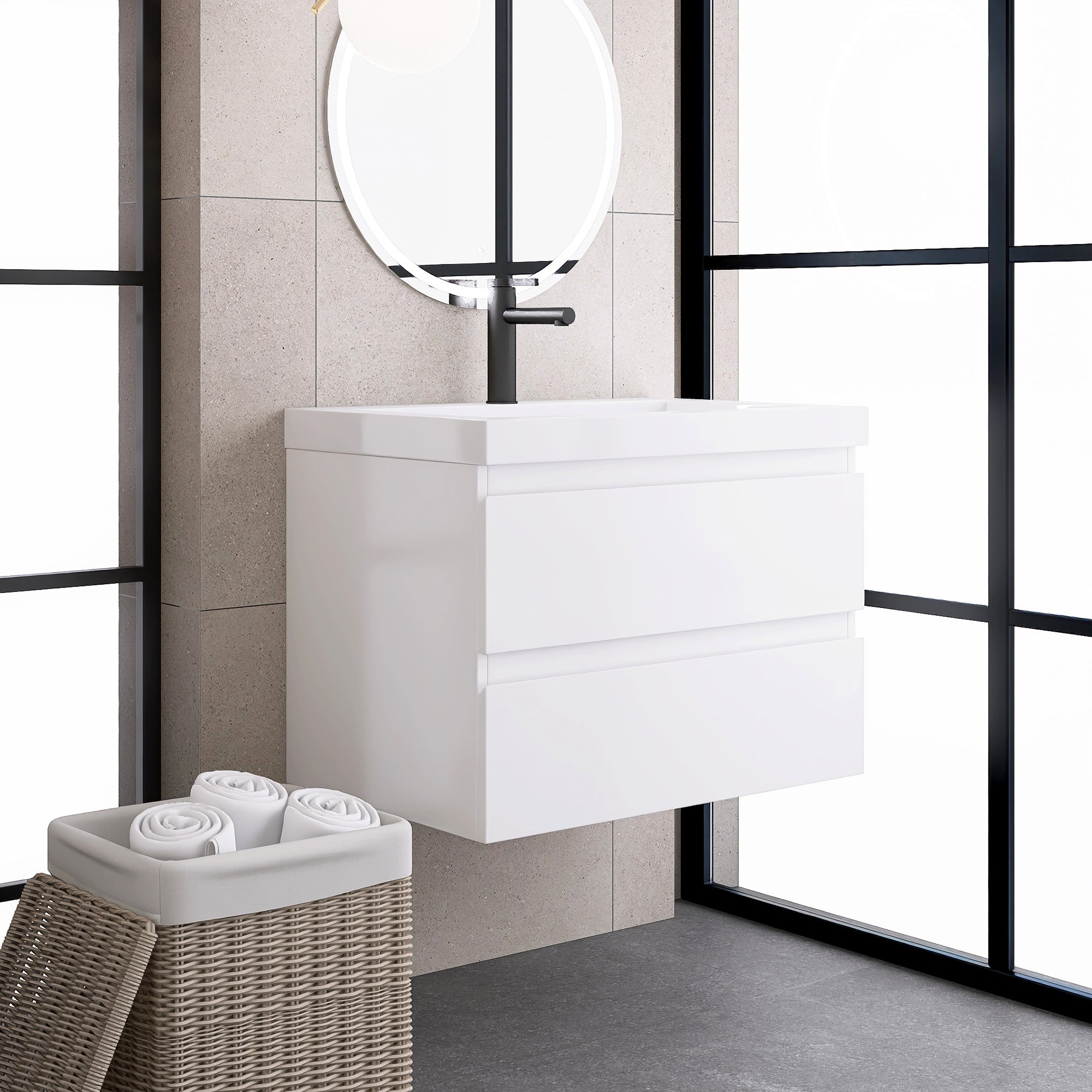 Wall-Mounted 2-drawer Bathroom Vanity Set with Integrated Resin Sink