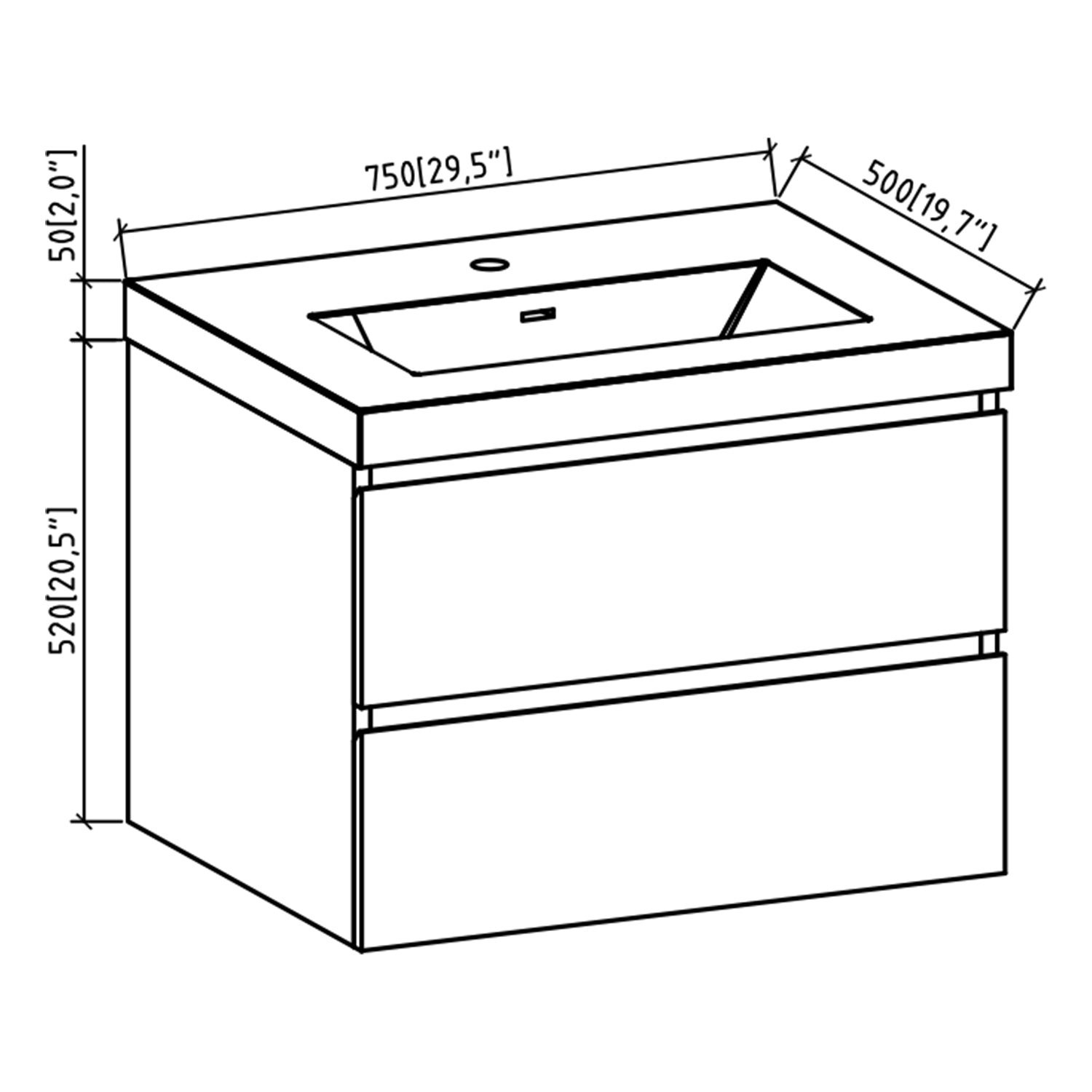 Wall-Mounted 2-drawer Bathroom Vanity Set with Integrated Resin Sink