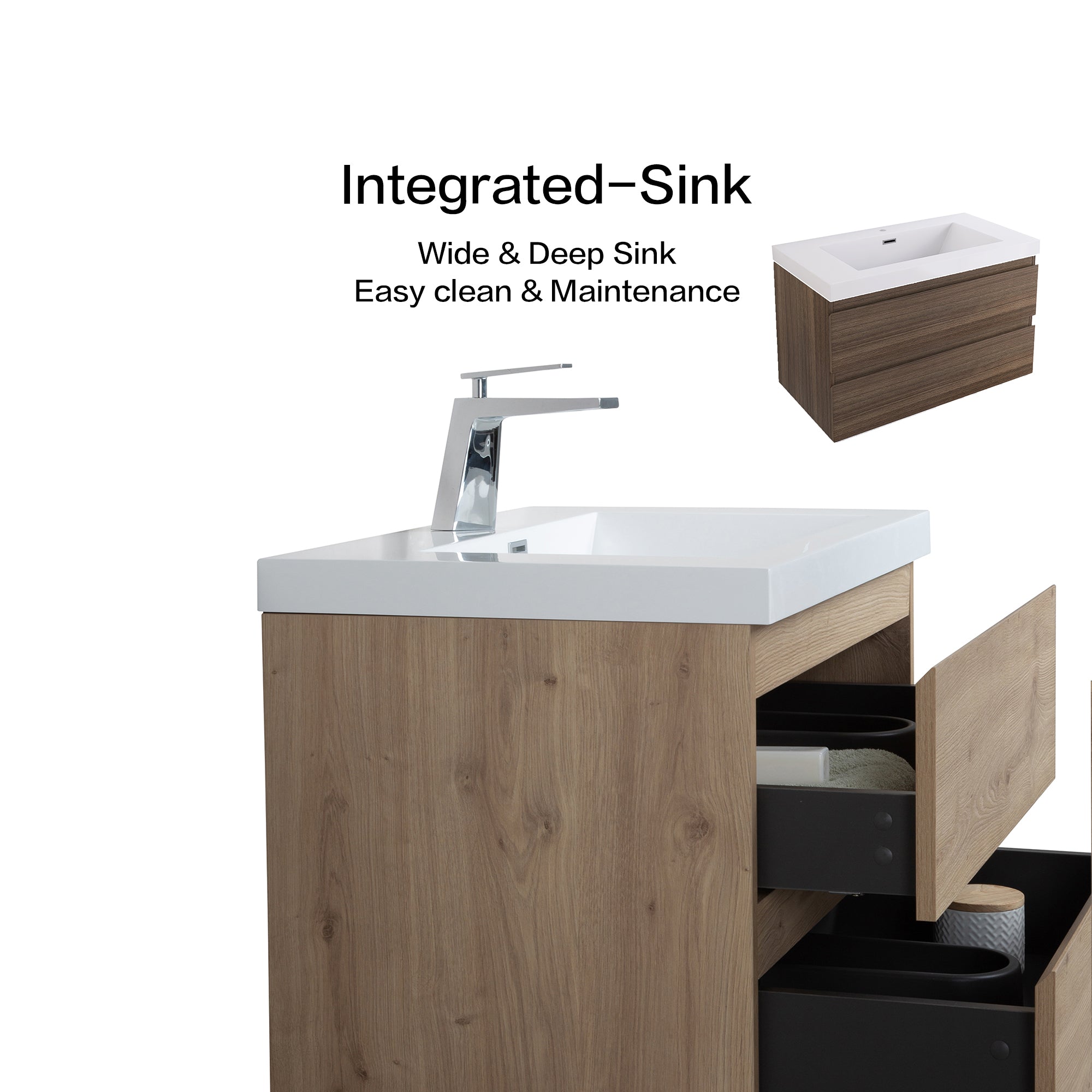 Wall-Mounted 2-drawer Bathroom Vanity Set with Integrated Resin Sink