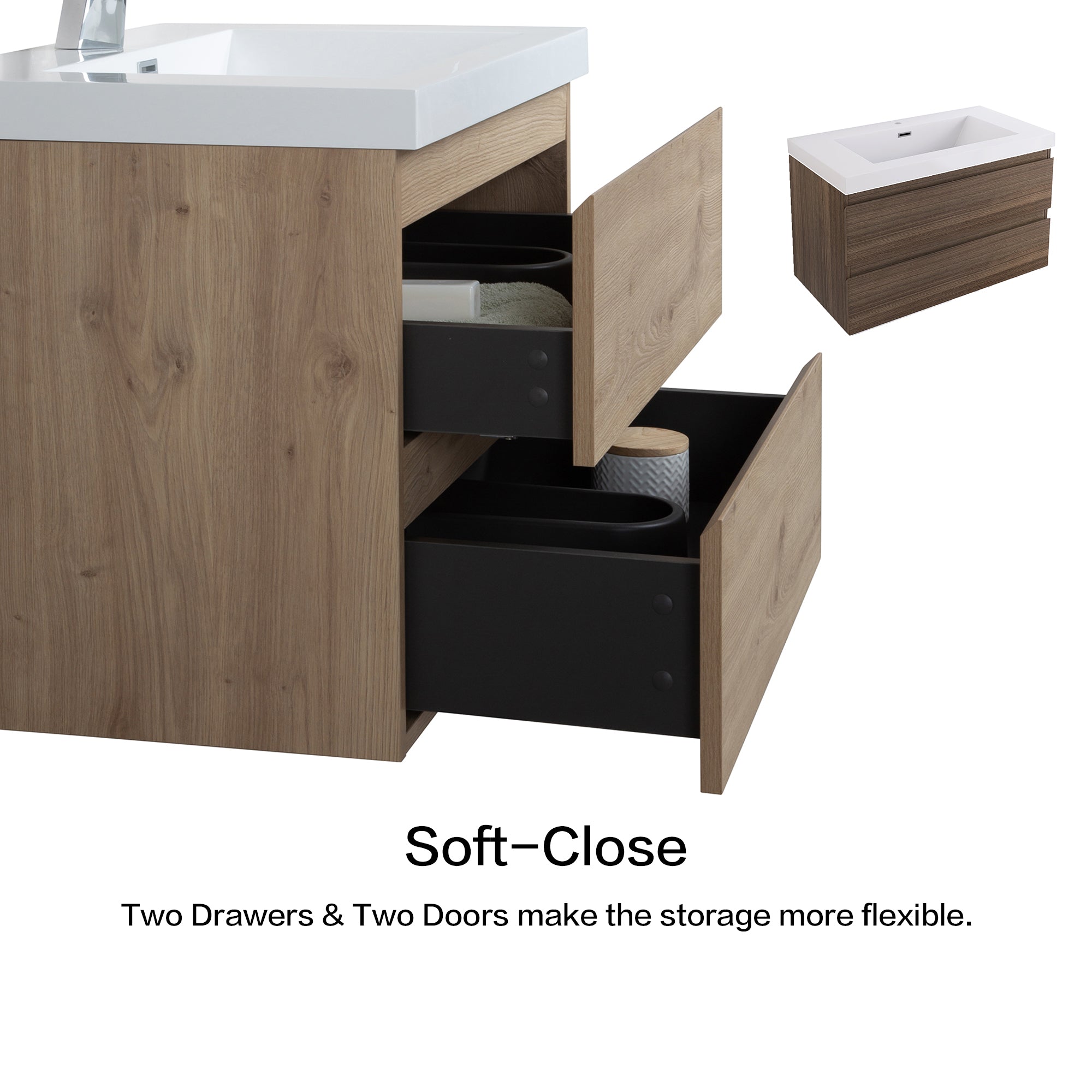 Wall-Mounted 2-drawer Bathroom Vanity Set with Integrated Resin Sink