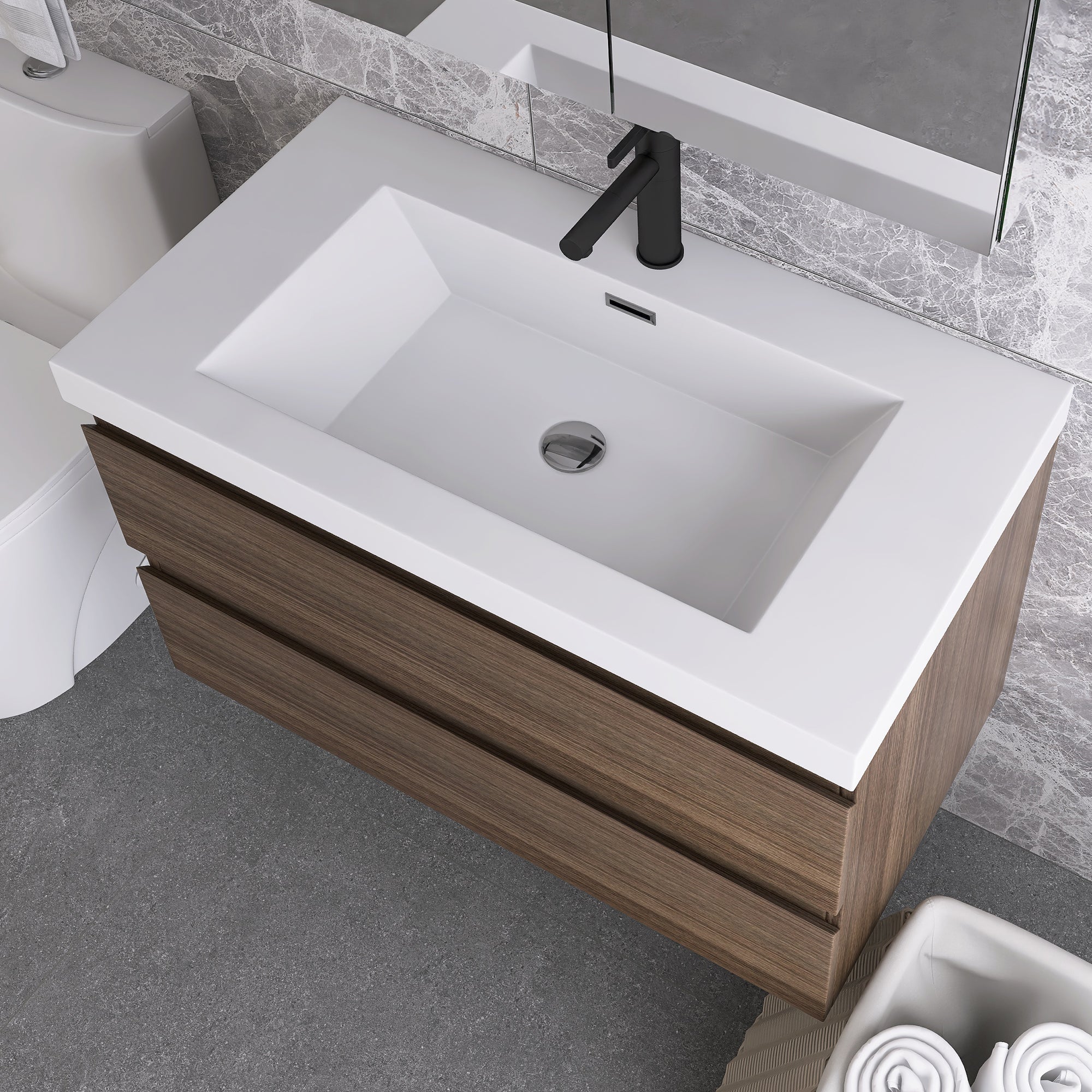 Wall-Mounted 2-drawer Bathroom Vanity Set with Integrated Resin Sink