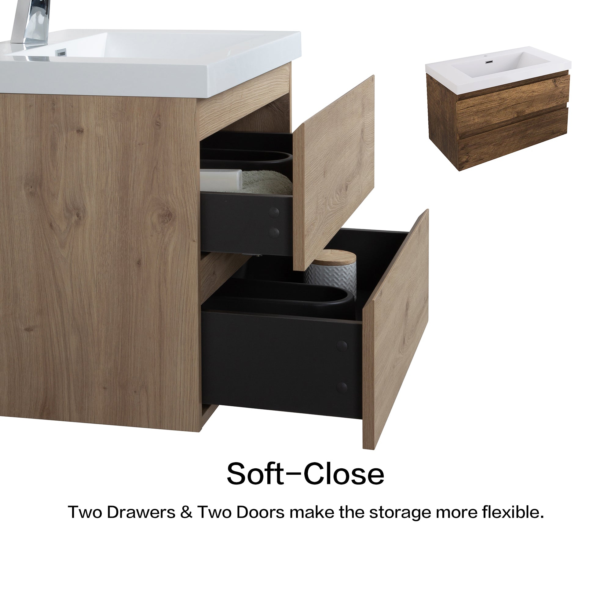 Wall-Mounted 2-drawer Bathroom Vanity Set with Integrated Resin Sink