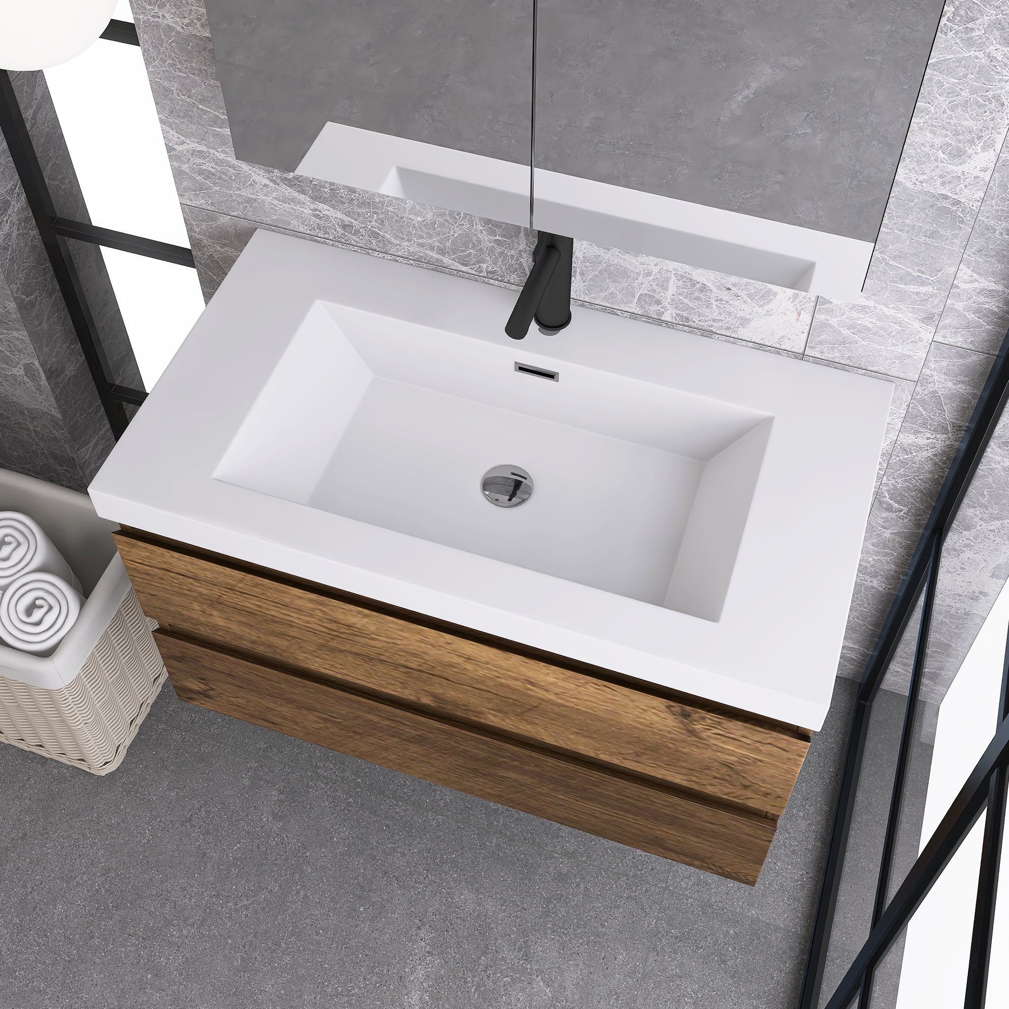 Wall-Mounted 2-drawer Bathroom Vanity Set with Integrated Resin Sink