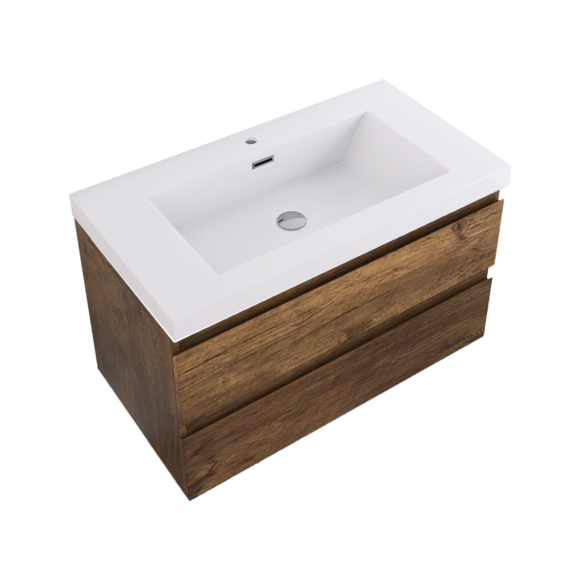 Wall-Mounted 2-drawer Bathroom Vanity Set with Integrated Resin Sink