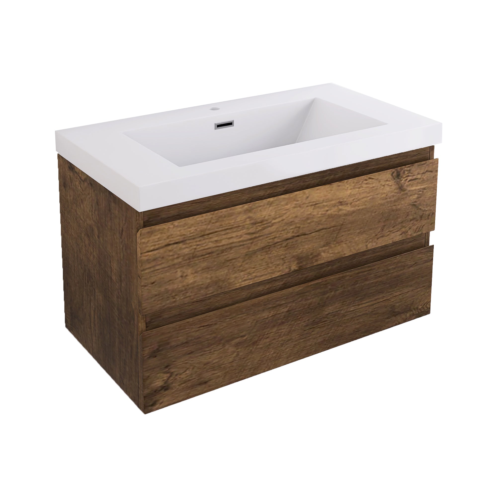 Wall-Mounted 2-drawer Bathroom Vanity Set with Integrated Resin Sink