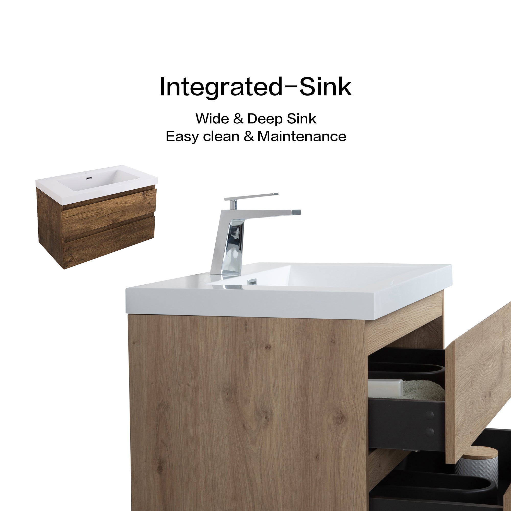 Wall-Mounted 2-drawer Bathroom Vanity Set with Integrated Resin Sink