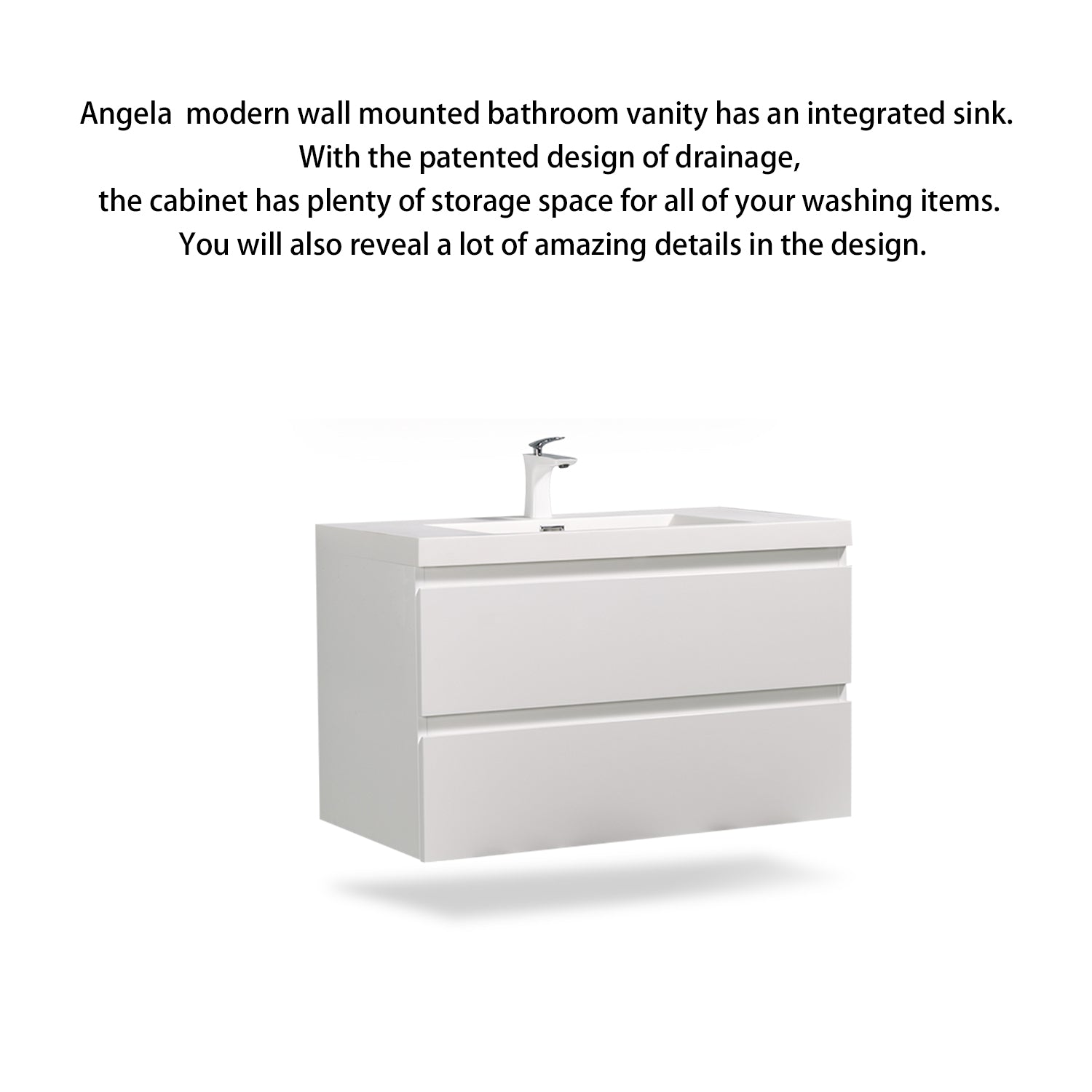 Wall-Mounted 2-drawer Bathroom Vanity Set with Integrated Resin Sink