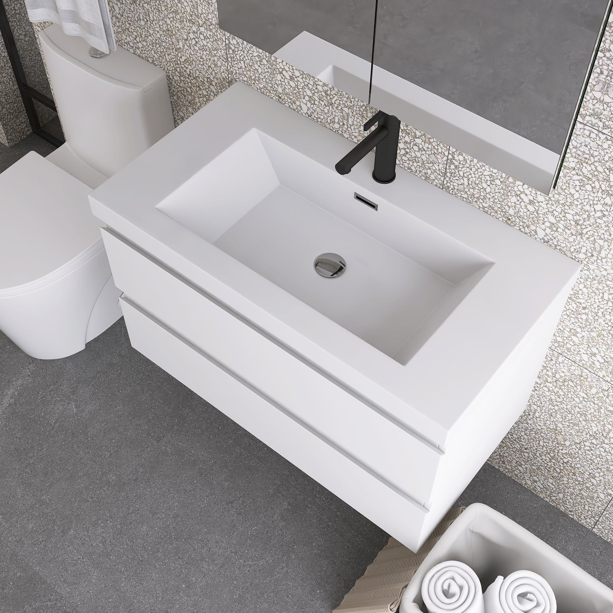 Wall-Mounted 2-drawer Bathroom Vanity Set with Integrated Resin Sink