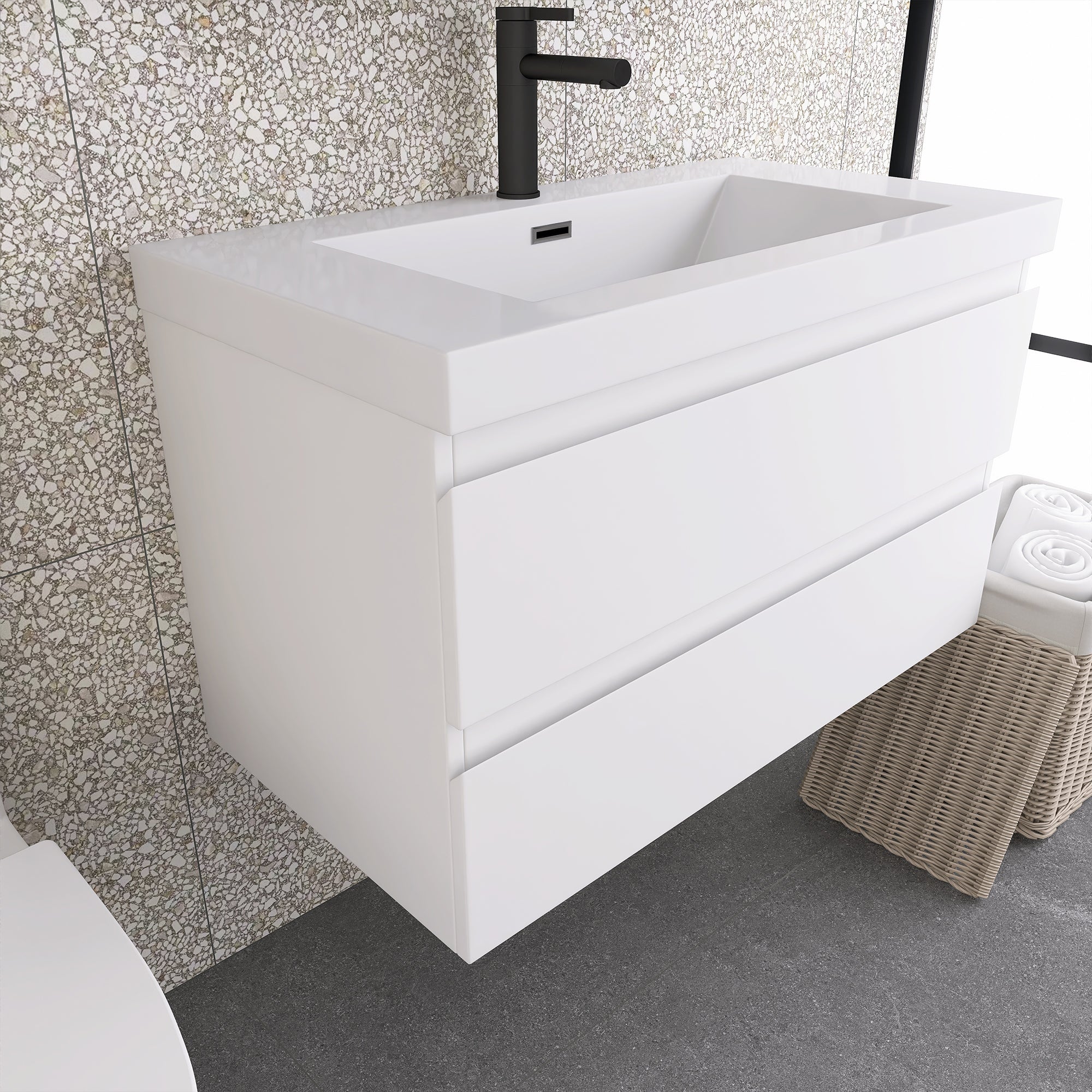 Wall-Mounted 2-drawer Bathroom Vanity Set with Integrated Resin Sink