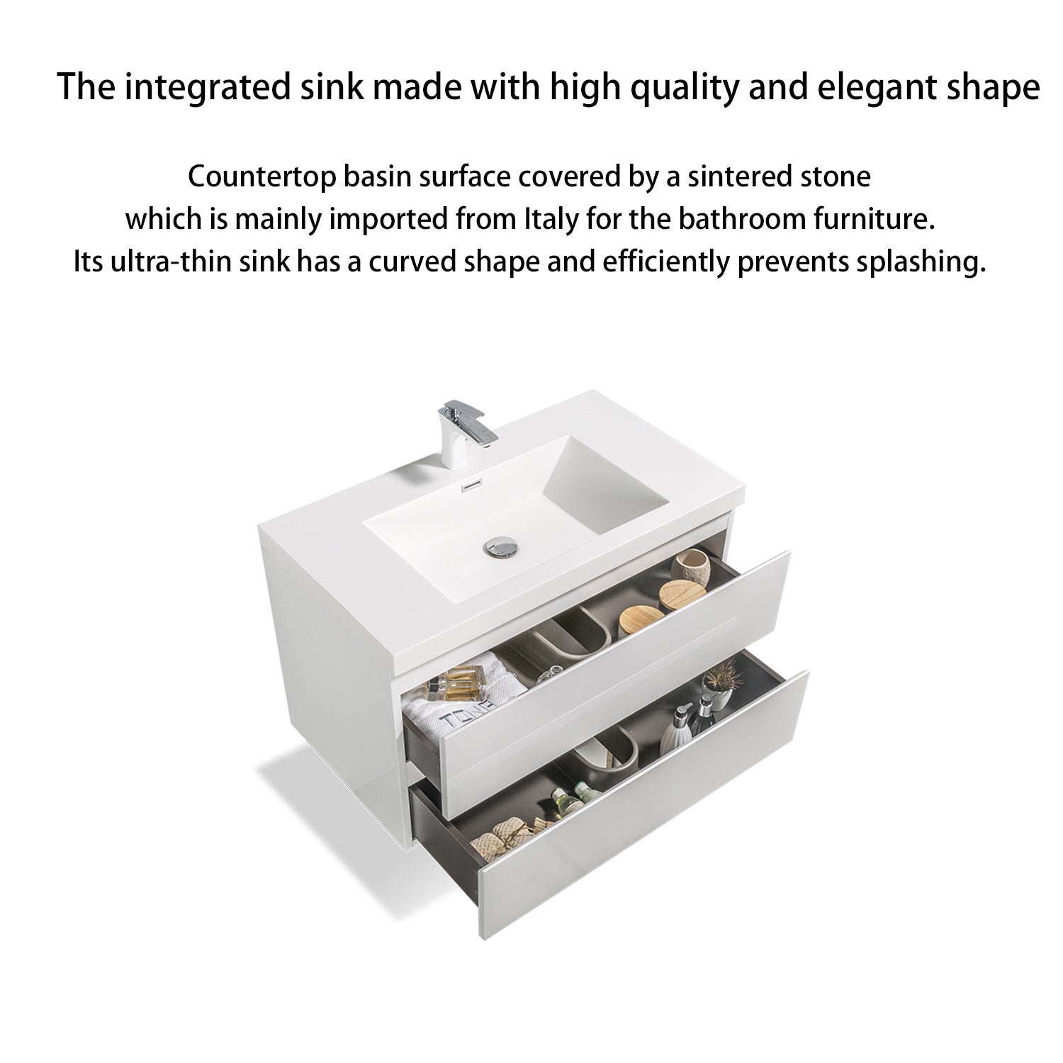 Wall-Mounted 2-drawer Bathroom Vanity Set with Integrated Resin Sink