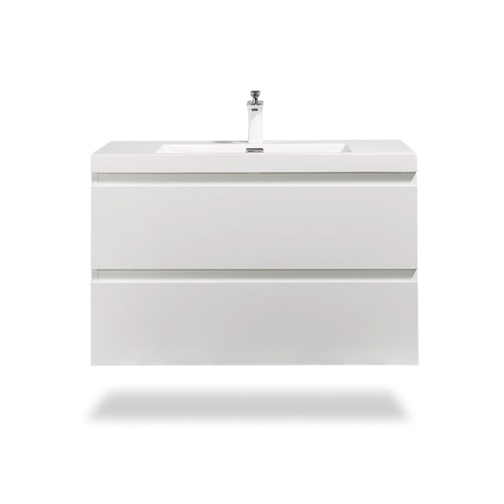 Wall-Mounted 2-drawer Bathroom Vanity Set with Integrated Resin Sink