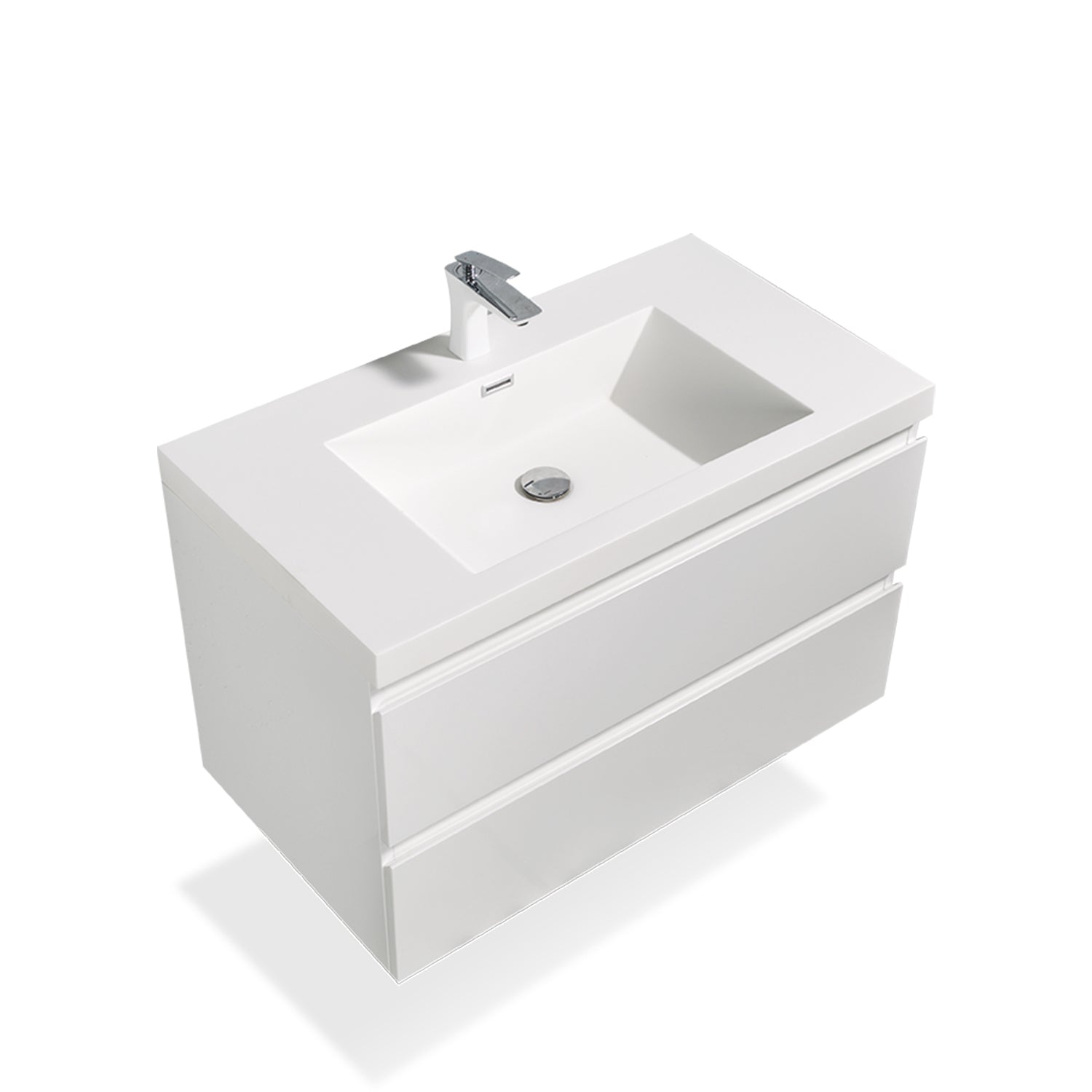 Wall-Mounted 2-drawer Bathroom Vanity Set with Integrated Resin Sink