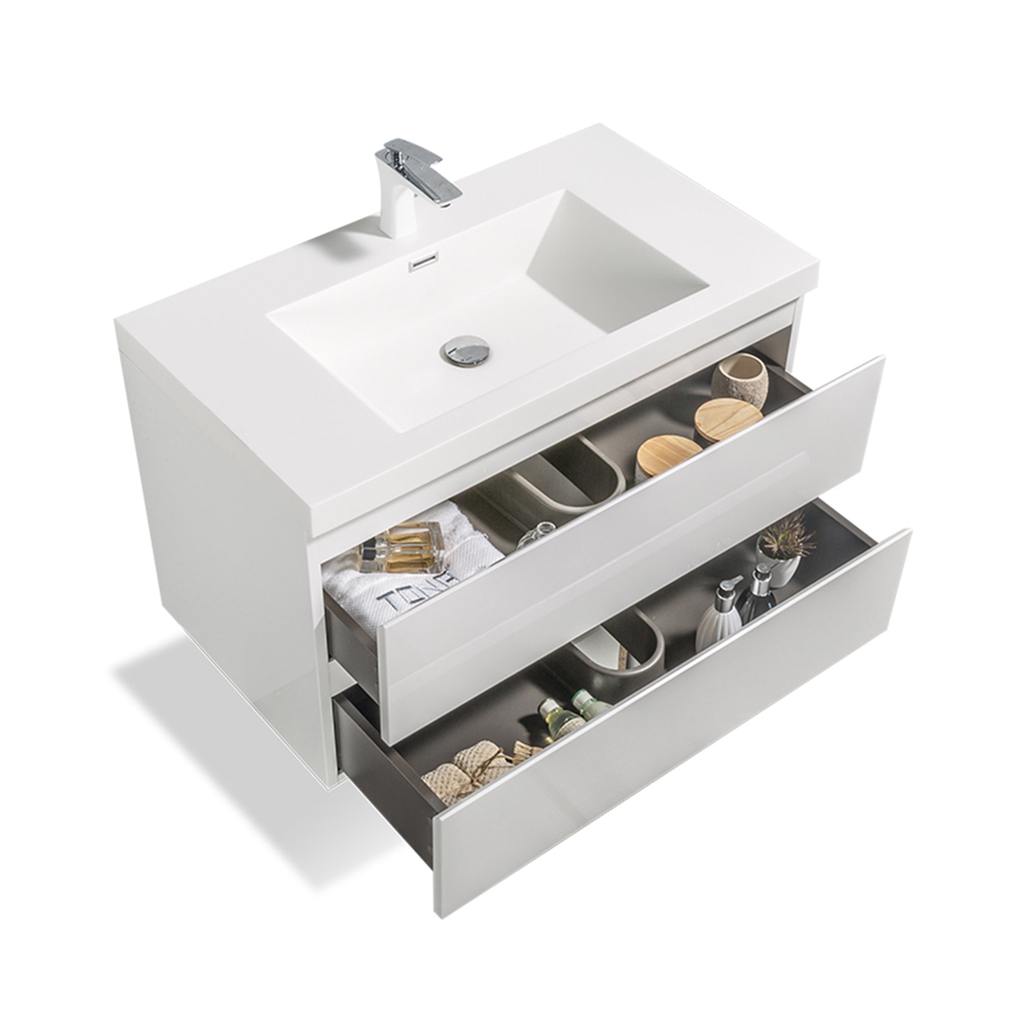 Wall-Mounted 2-drawer Bathroom Vanity Set with Integrated Resin Sink