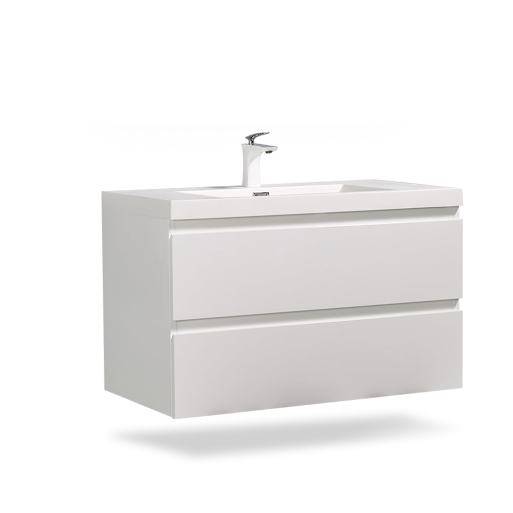 Wall-Mounted 2-drawer Bathroom Vanity Set with Integrated Resin Sink