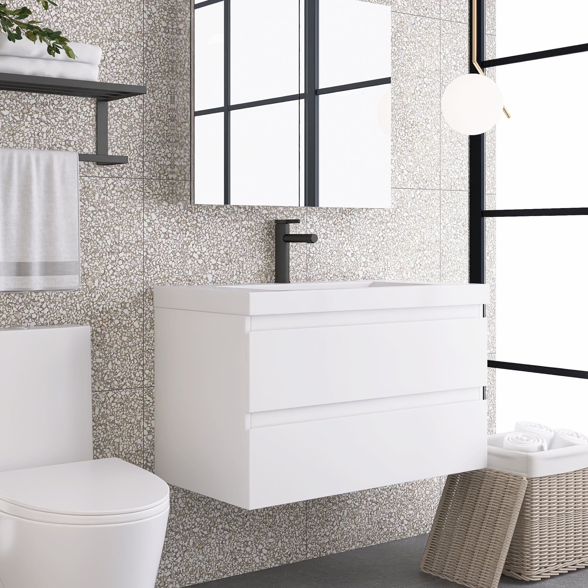 Wall-Mounted 2-drawer Bathroom Vanity Set with Integrated Resin Sink