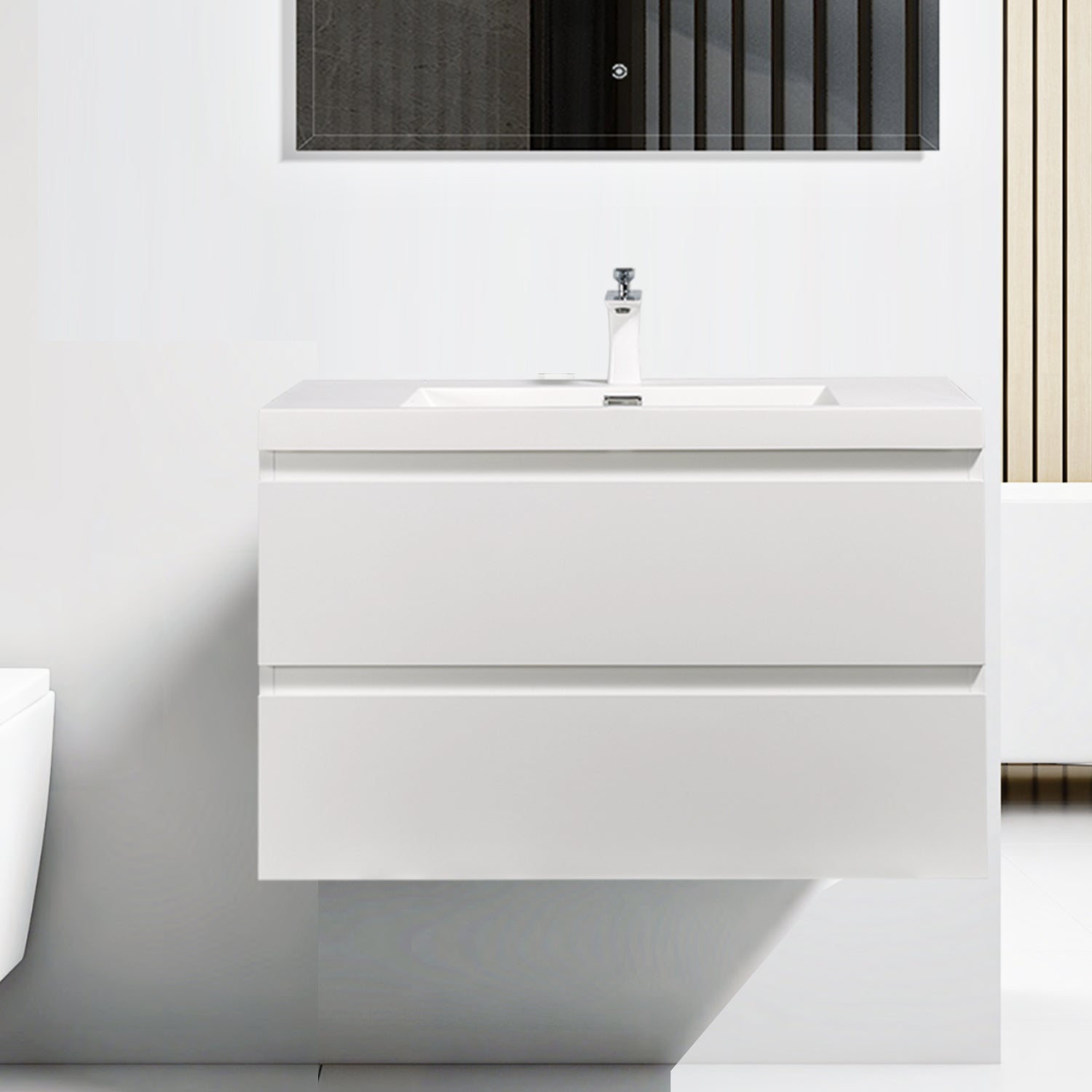 Wall-Mounted 2-drawer Bathroom Vanity Set with Integrated Resin Sink