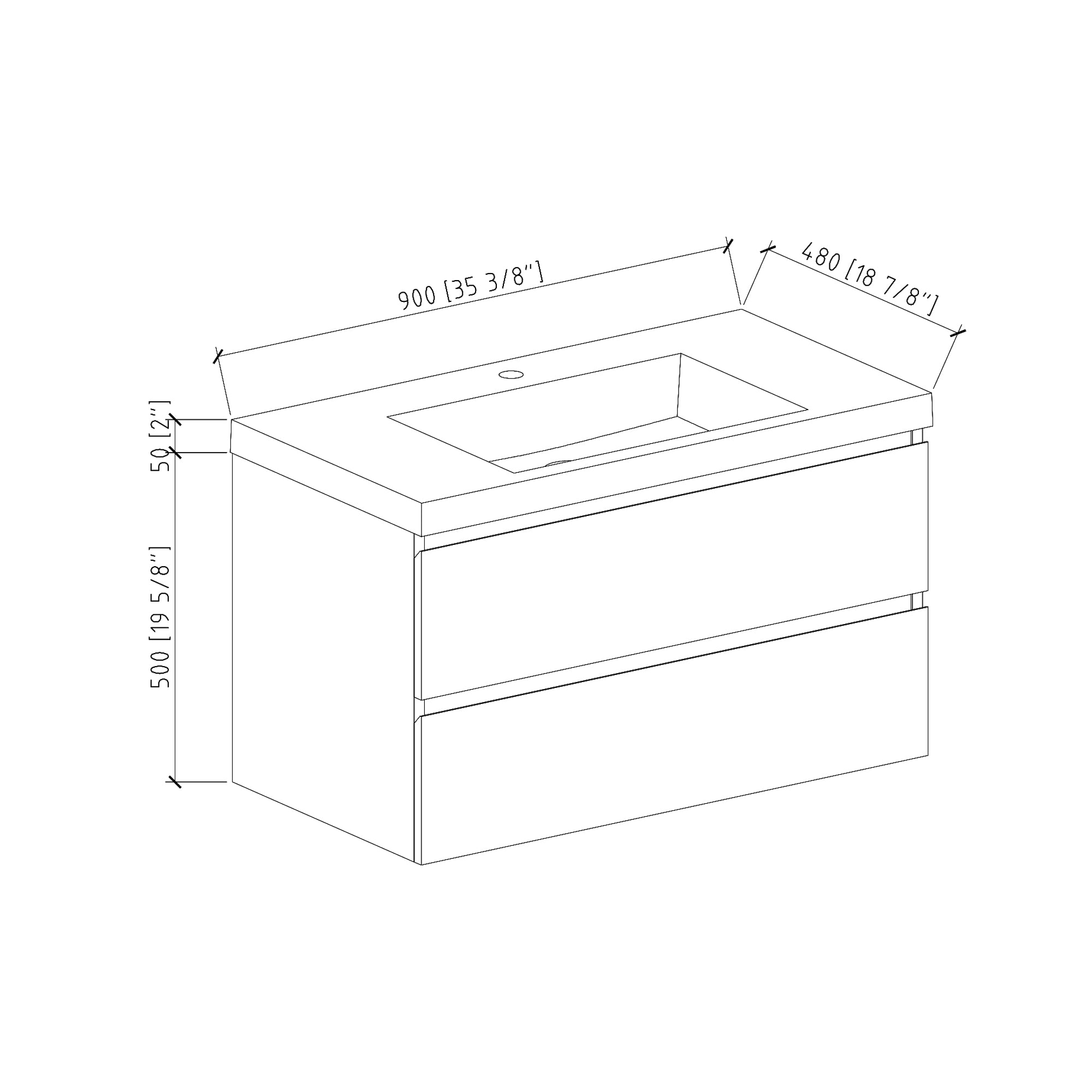 Wall-Mounted 2-drawer Bathroom Vanity Set with Integrated Resin Sink