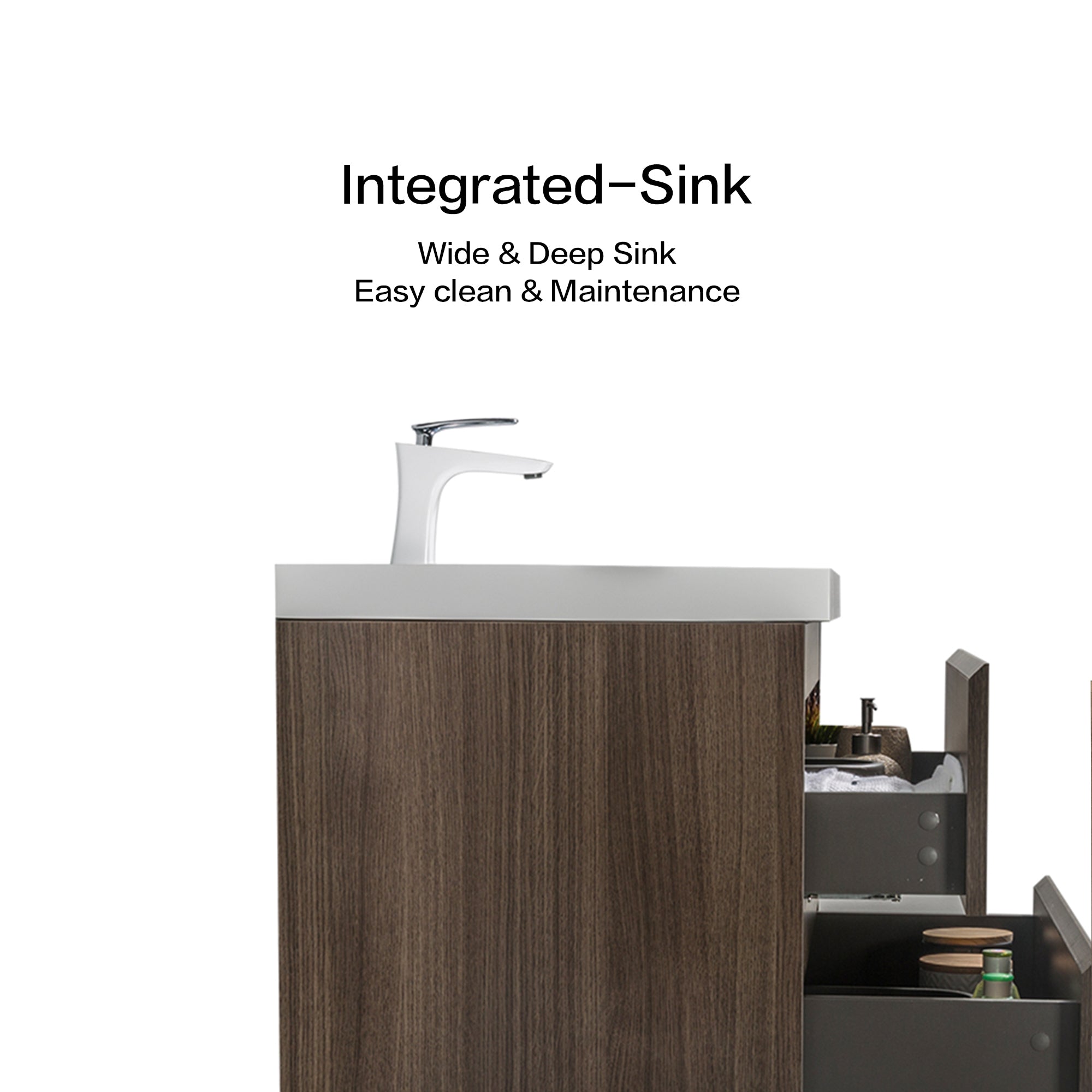 Wall-Mounted 2-drawer Bathroom Vanity Set with Integrated Resin Sink