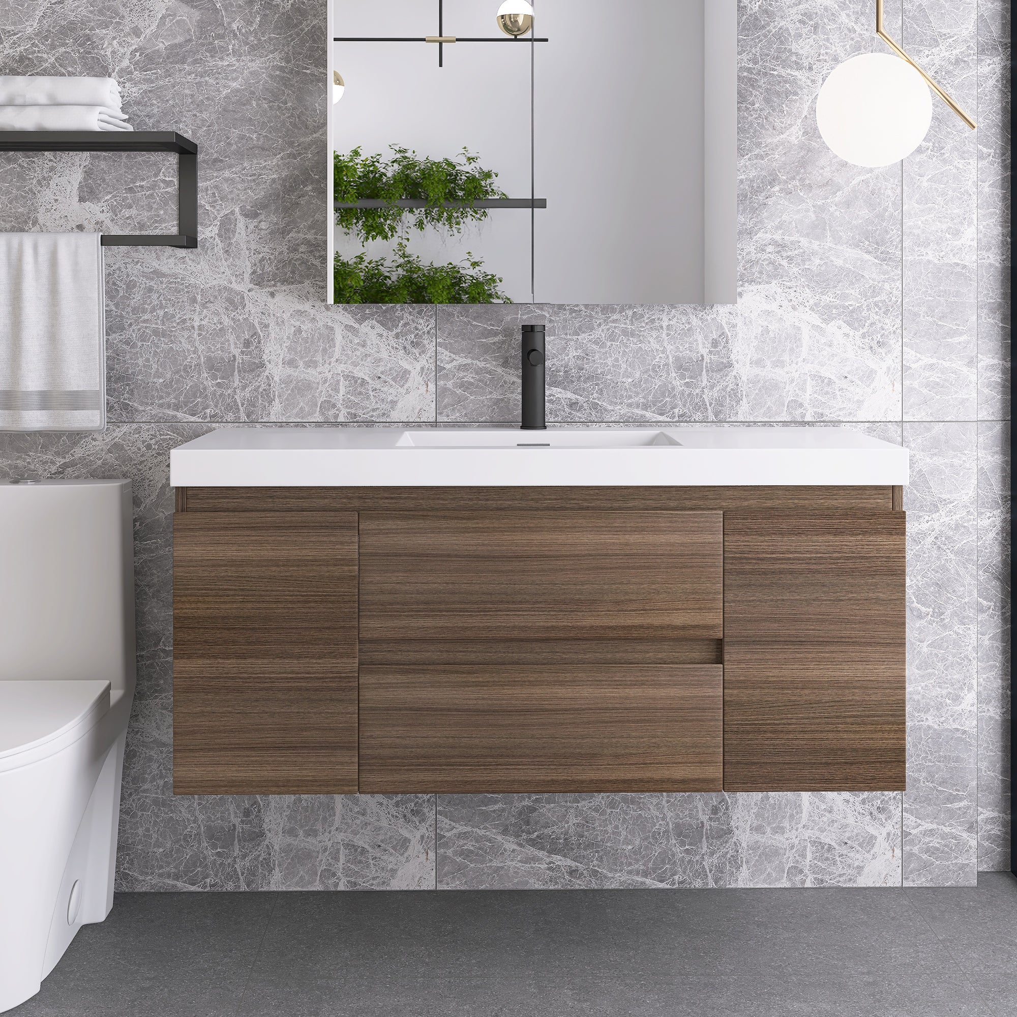 Wall-Mounted 2-drawer Bathroom Vanity Set with Integrated Resin Sink