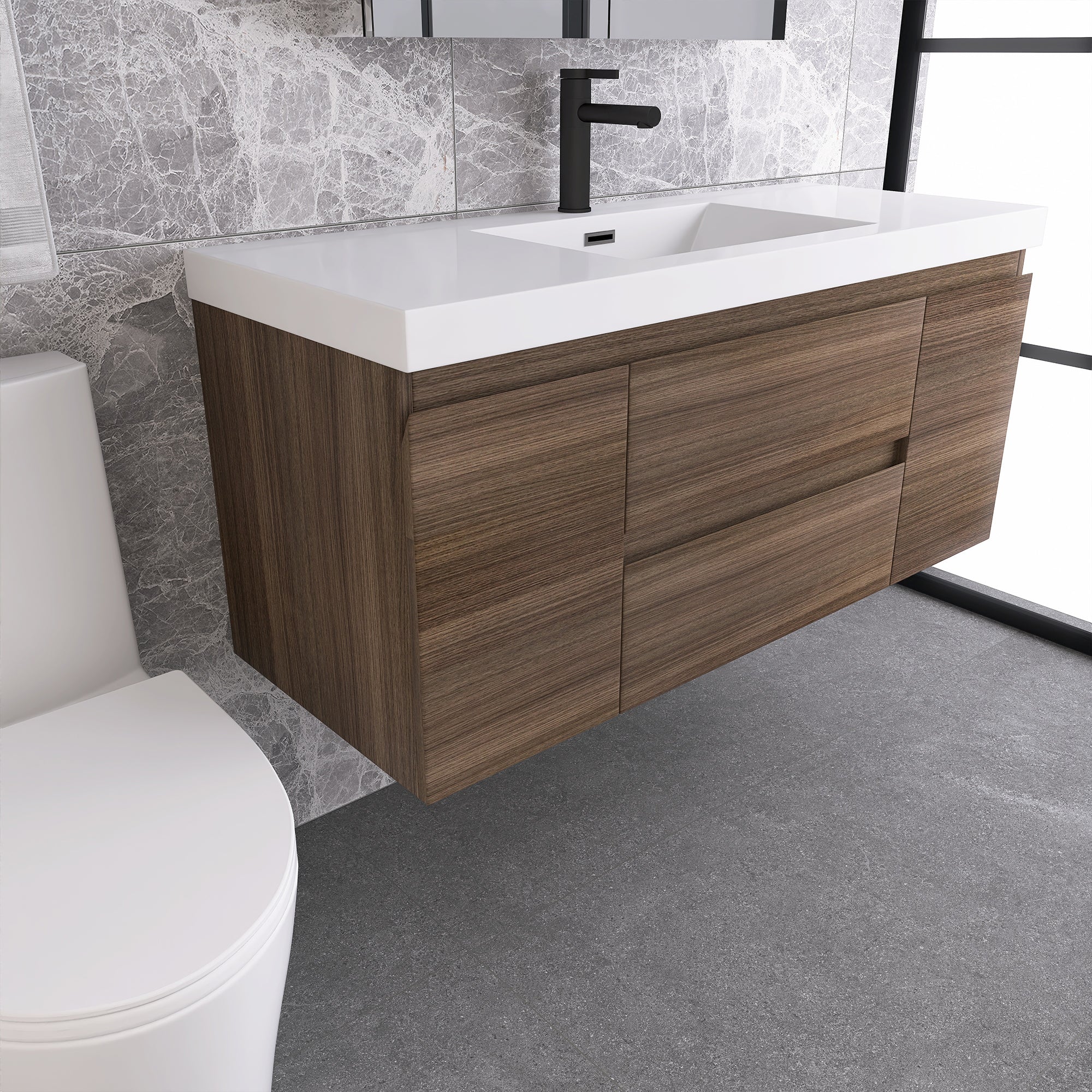 Wall-Mounted 2-drawer Bathroom Vanity Set with Integrated Resin Sink