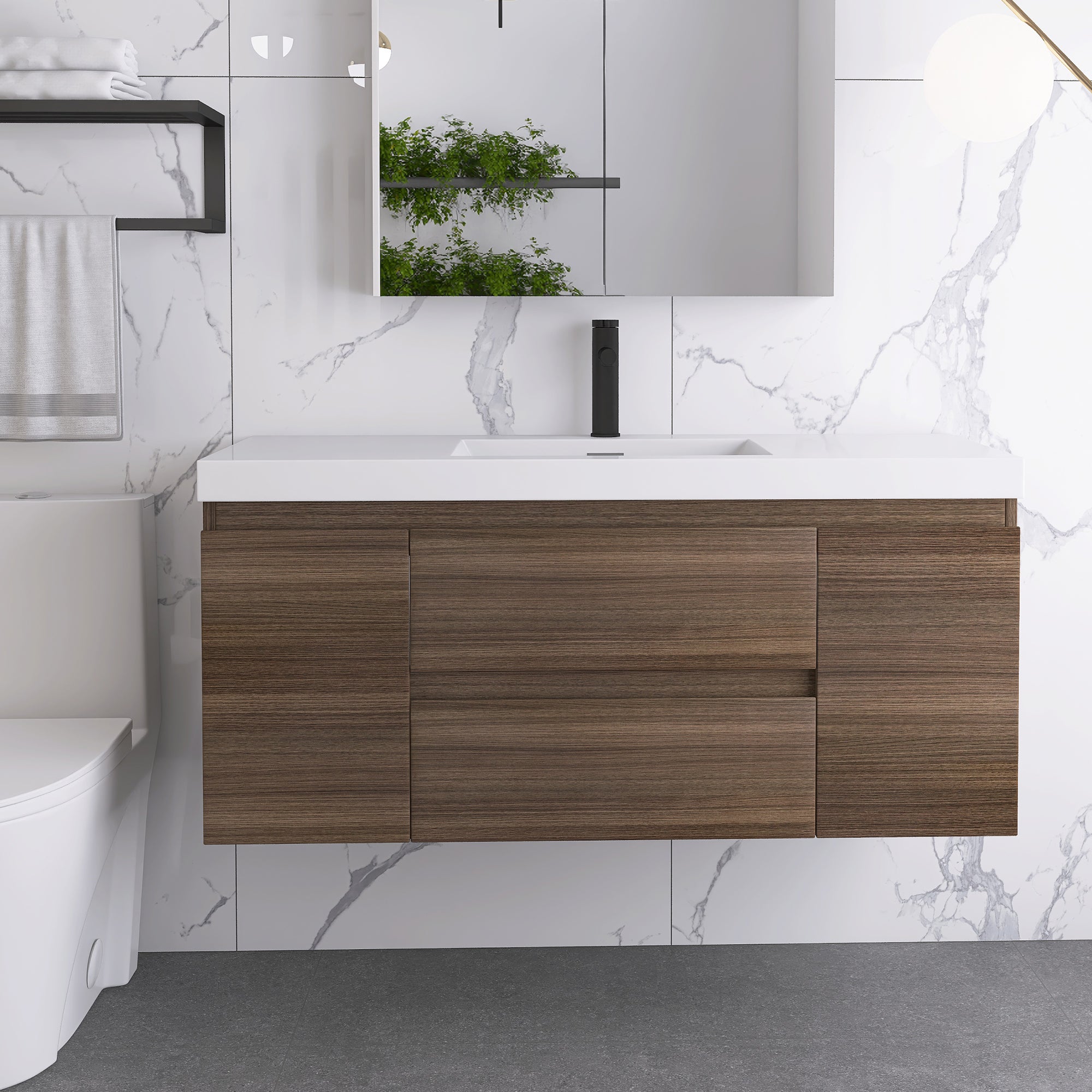 Wall-Mounted 2-drawer Bathroom Vanity Set with Integrated Resin Sink