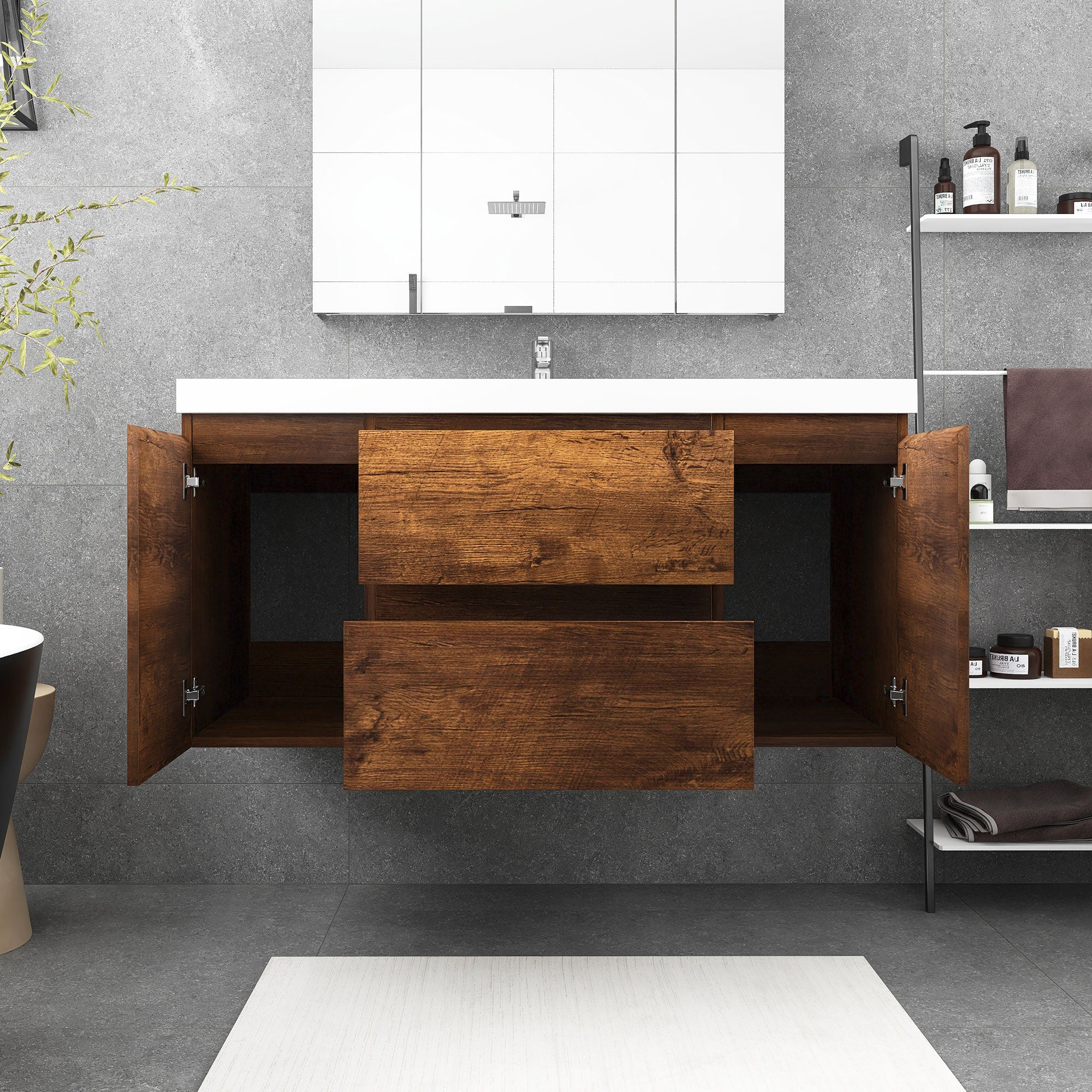 Wall-Mounted 2-drawer Bathroom Vanity Set with Integrated Resin Sink