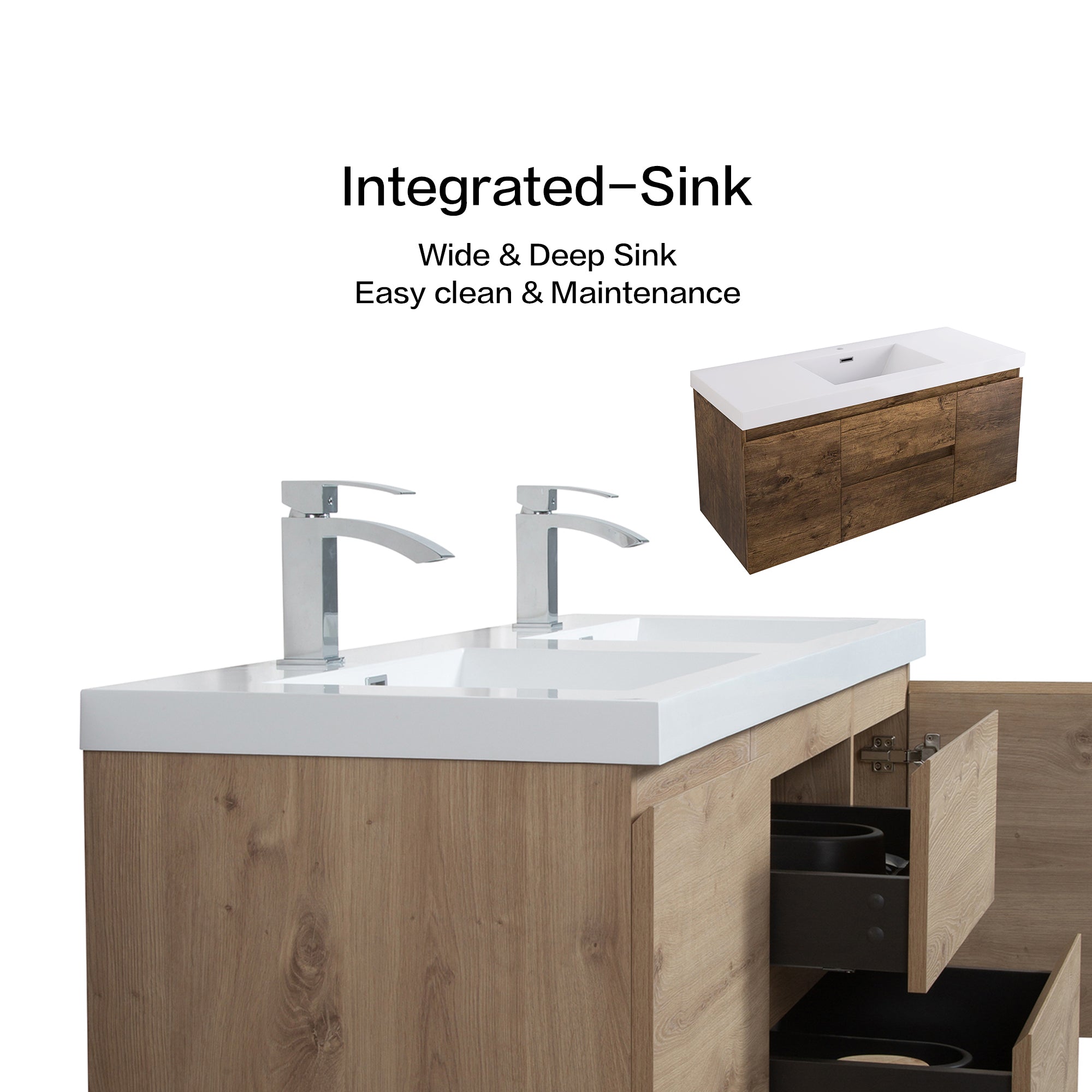 Wall-Mounted 2-drawer Bathroom Vanity Set with Integrated Resin Sink