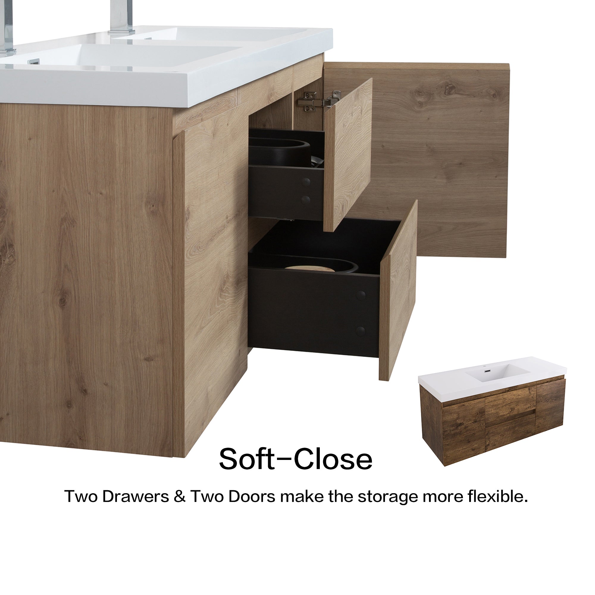 Wall-Mounted 2-drawer Bathroom Vanity Set with Integrated Resin Sink