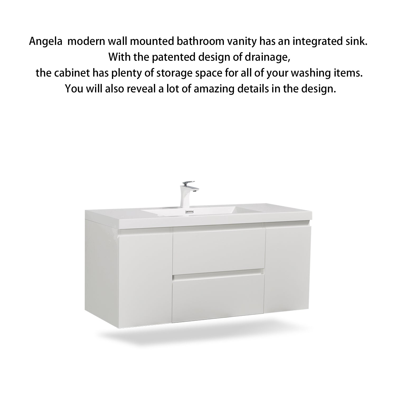 Wall-Mounted 2-drawer Bathroom Vanity Set with Integrated Resin Sink