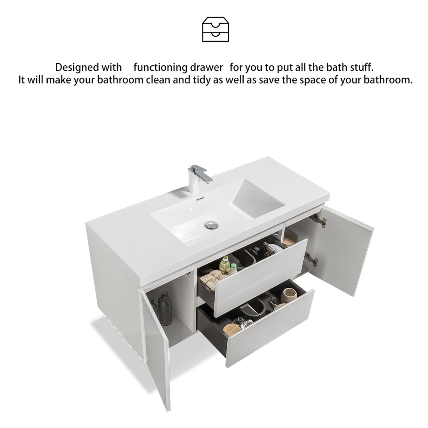 Wall-Mounted 2-drawer Bathroom Vanity Set with Integrated Resin Sink