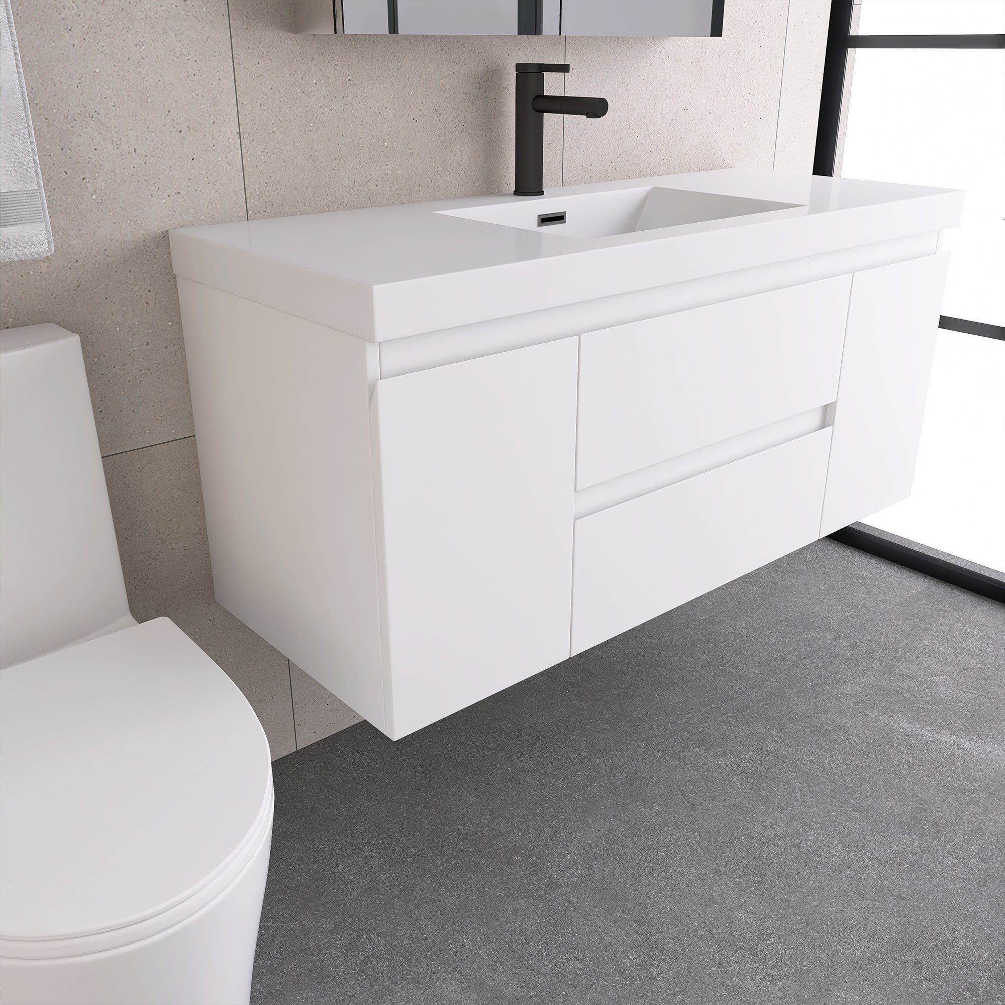 Wall-Mounted 2-drawer Bathroom Vanity Set with Integrated Resin Sink