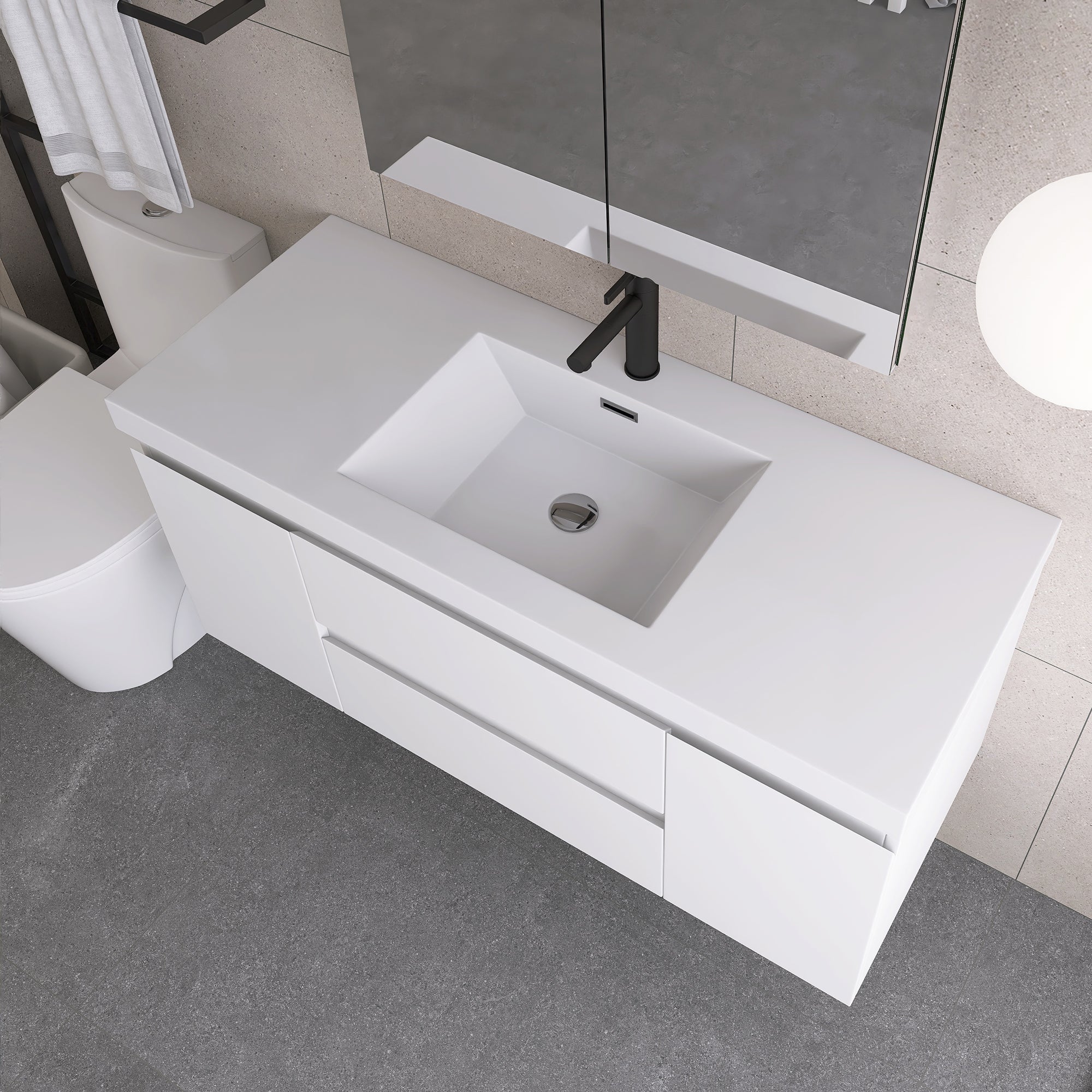 Wall-Mounted 2-drawer Bathroom Vanity Set with Integrated Resin Sink