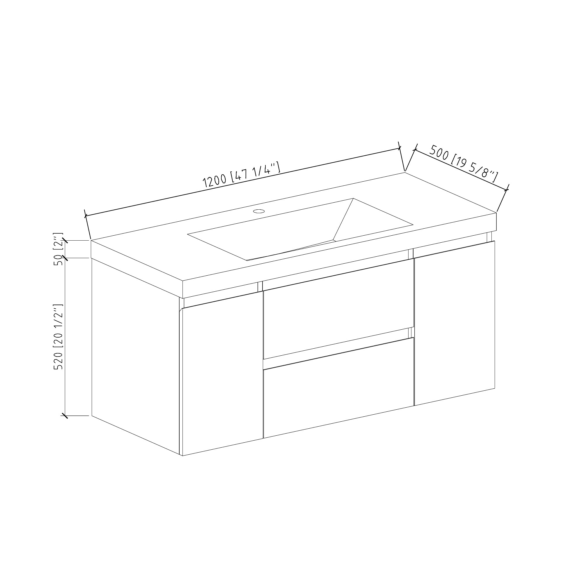 Wall-Mounted 2-drawer Bathroom Vanity Set with Integrated Resin Sink