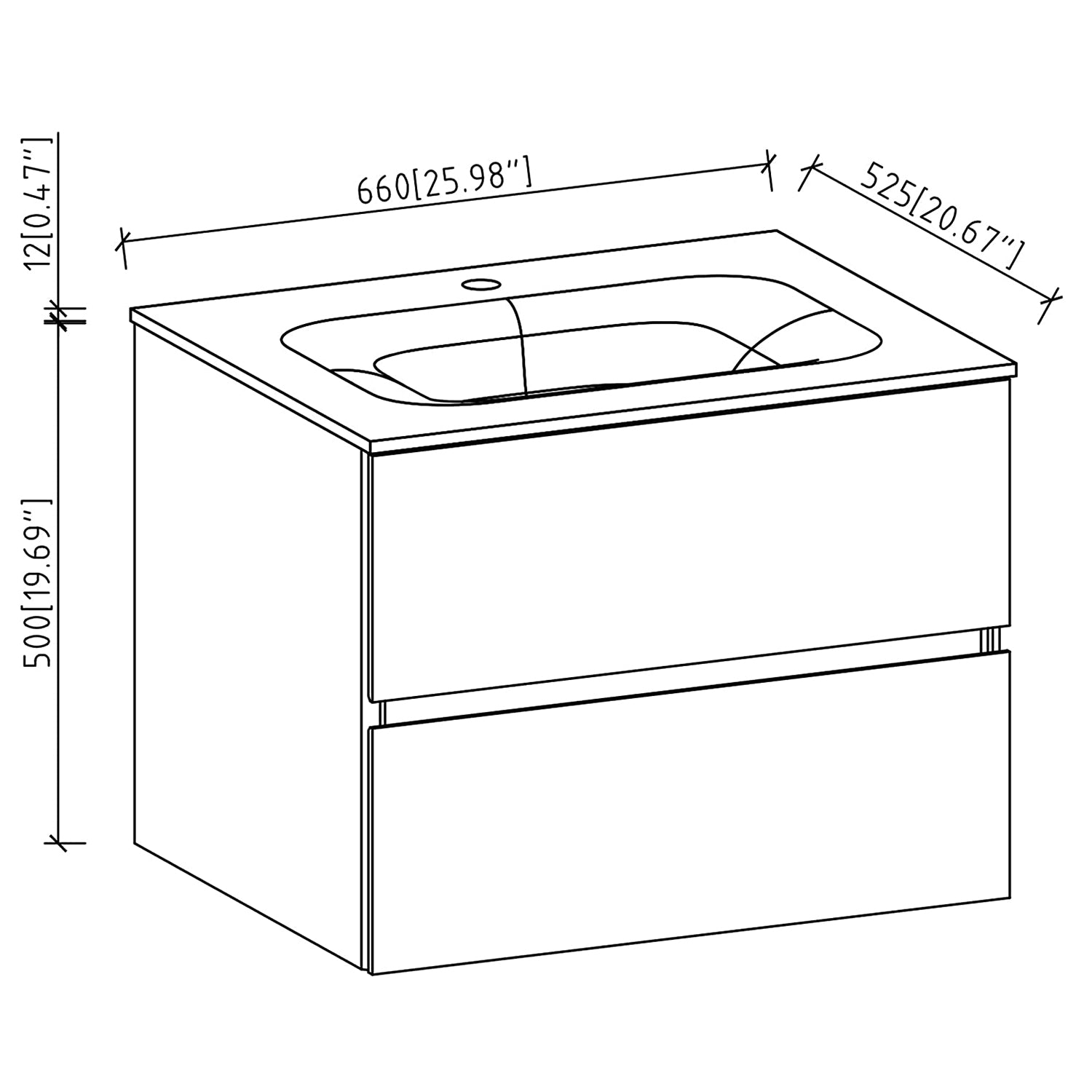 26 in. Wall-Mounted Bathroom Vanity Set in White with Black Quartz Top and Integrated Sink