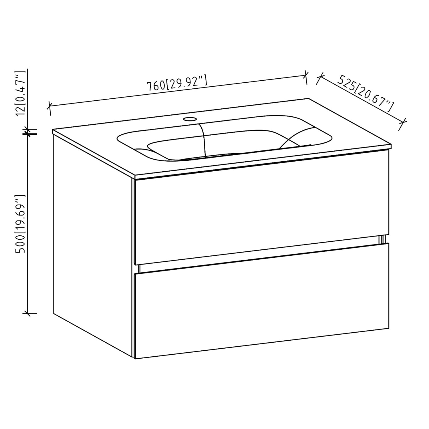 30 in. Wall-Mounted Bathroom Vanity Set in White with Black Quartz Top and Integrated Sink
