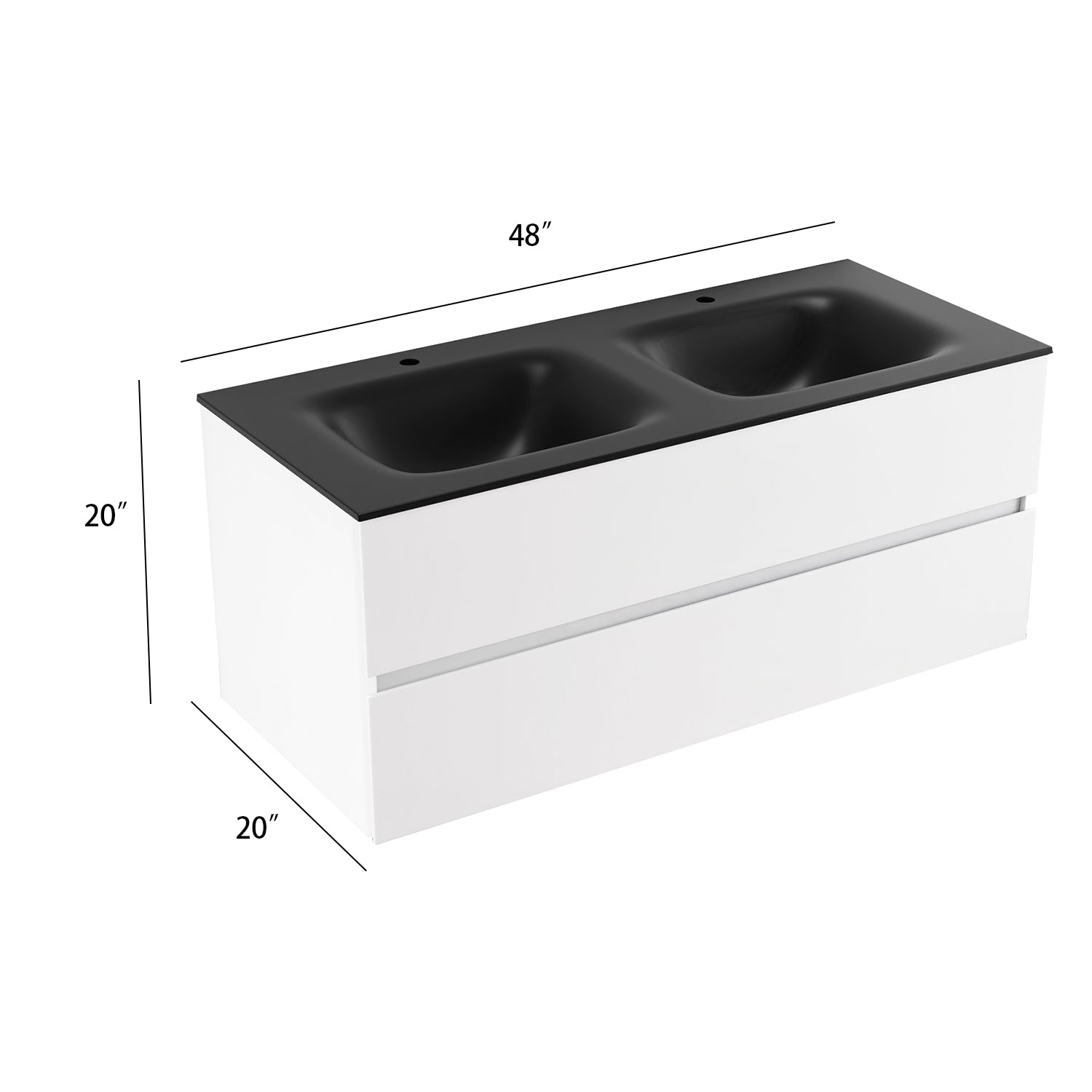 48 in. Wall-Mounted Bathroom Vanity Set in White with Black Quartz Top and Integrated Sink
