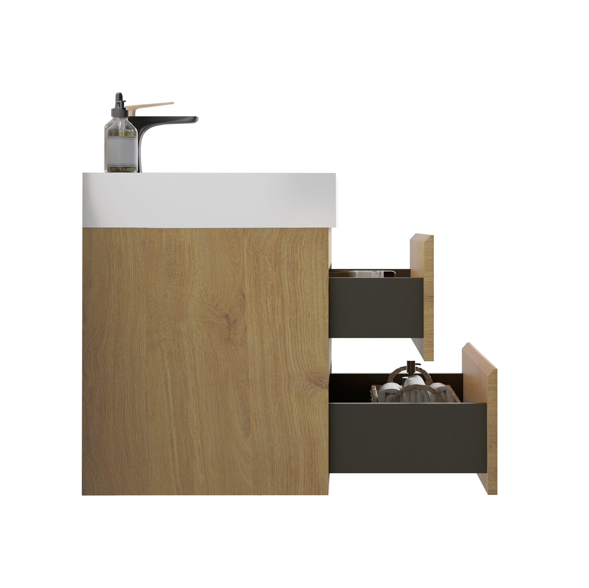 Wood Wall-Mounted Bathroom Vanity Set with White Integrated Resin Sink