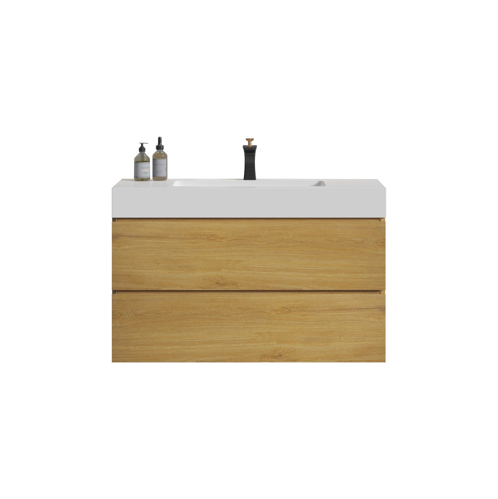 Wood Wall-Mounted Bathroom Vanity Set with White Integrated Resin Sink