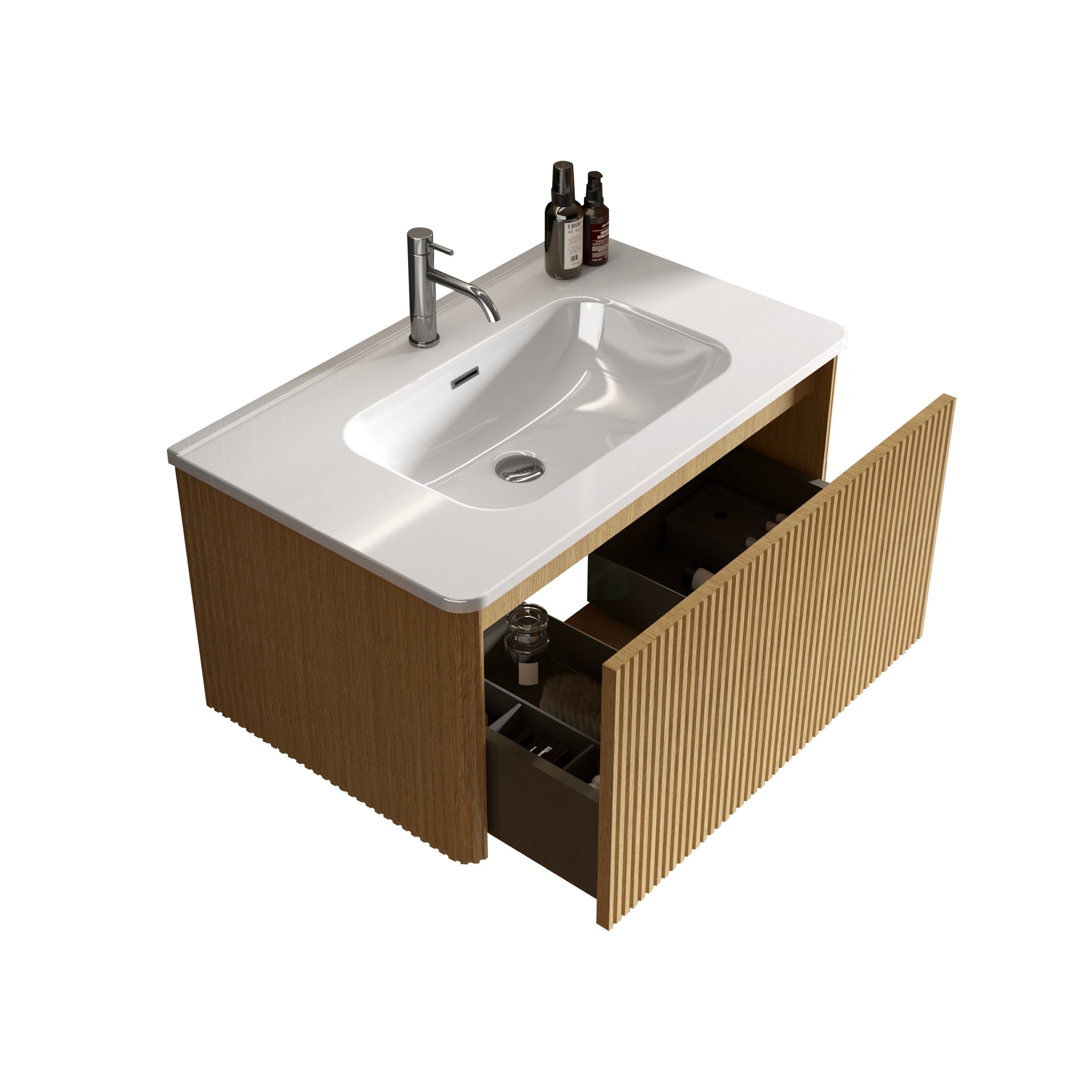24 in./ 30 in./36 in. W Wall Mounted Bathroom Vanity with Integrated Ceramic Sink and Drawer