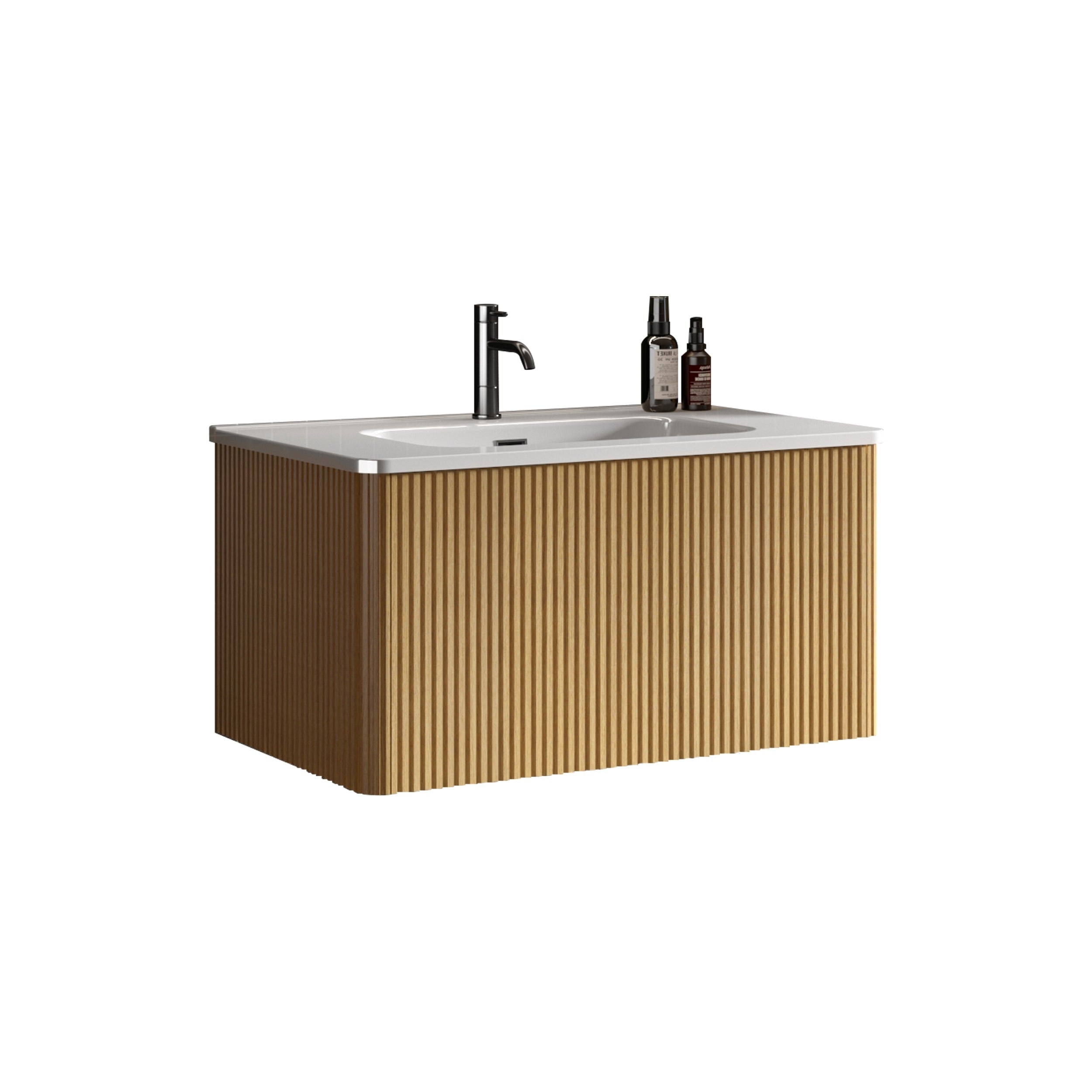 24 in./ 30 in./36 in. W Wall Mounted Bathroom Vanity with Integrated Ceramic Sink and Drawer