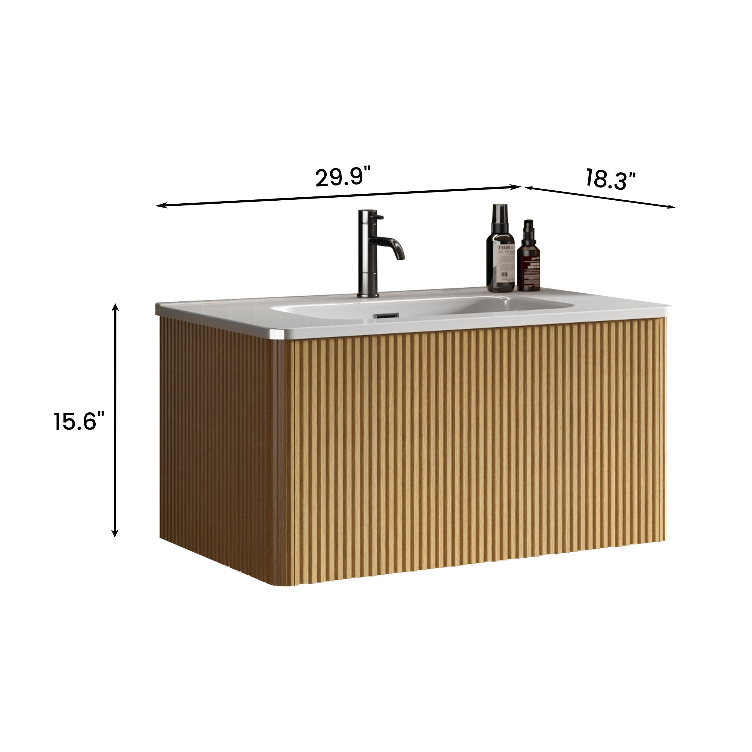 24 in./ 30 in./36 in. W Wall Mounted Bathroom Vanity with Integrated Ceramic Sink and Drawer