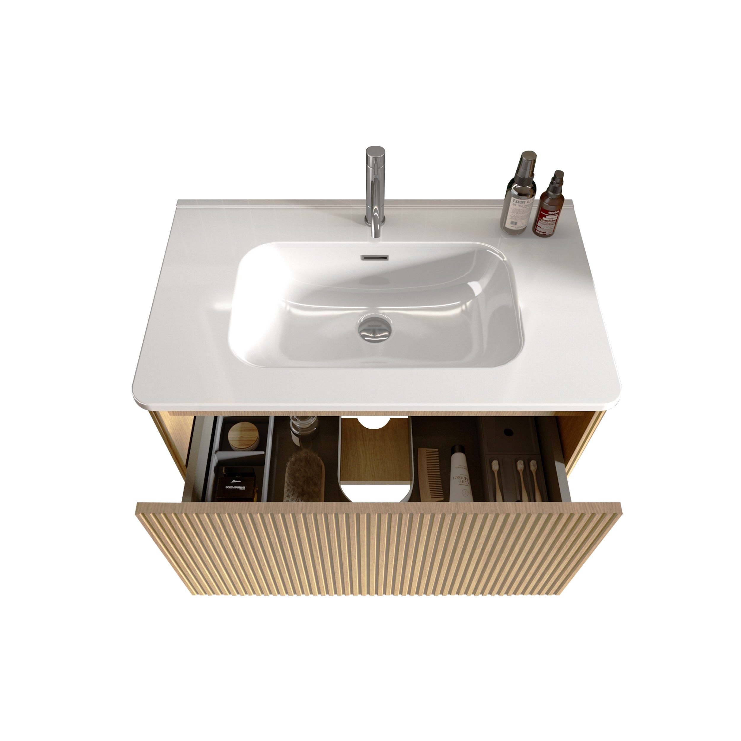 24 in./ 30 in./36 in. W Wall Mounted Bathroom Vanity with Integrated Ceramic Sink and Drawer