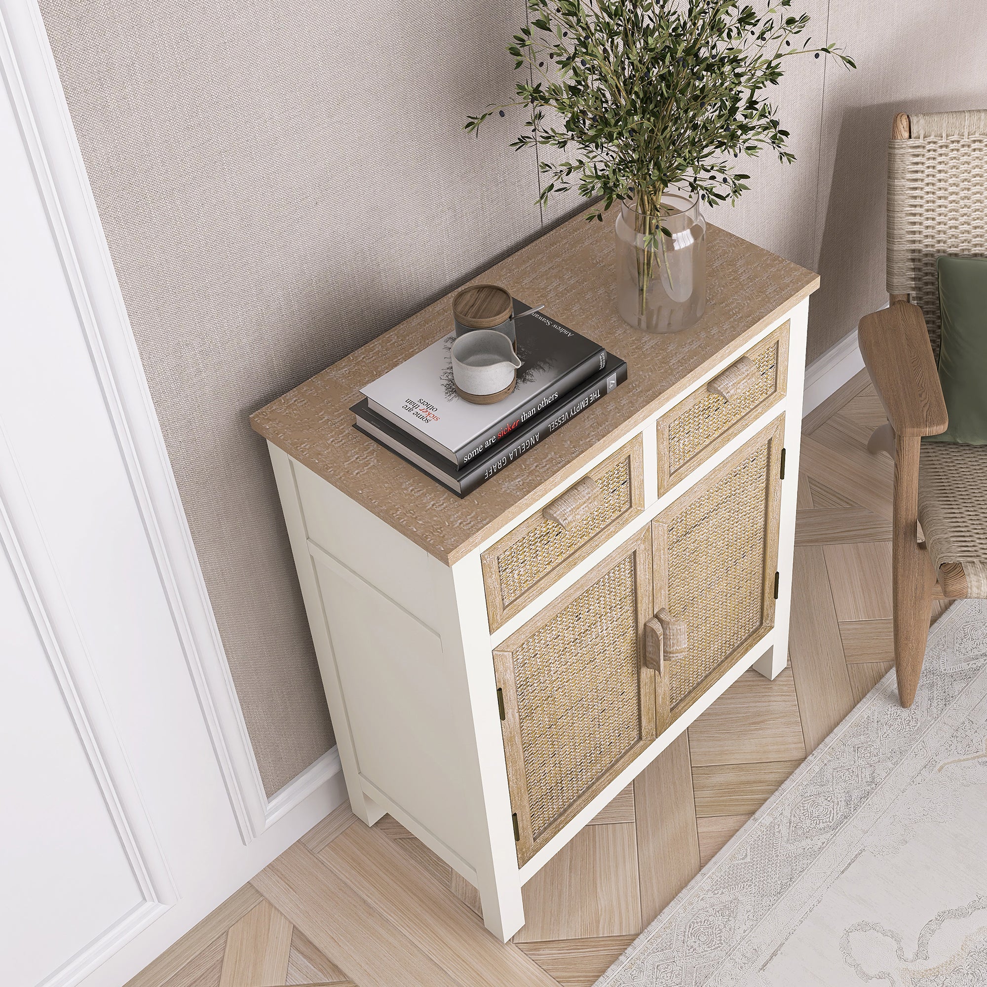 31" Tall MDF 2-Door Accent Cabinet in Antique White