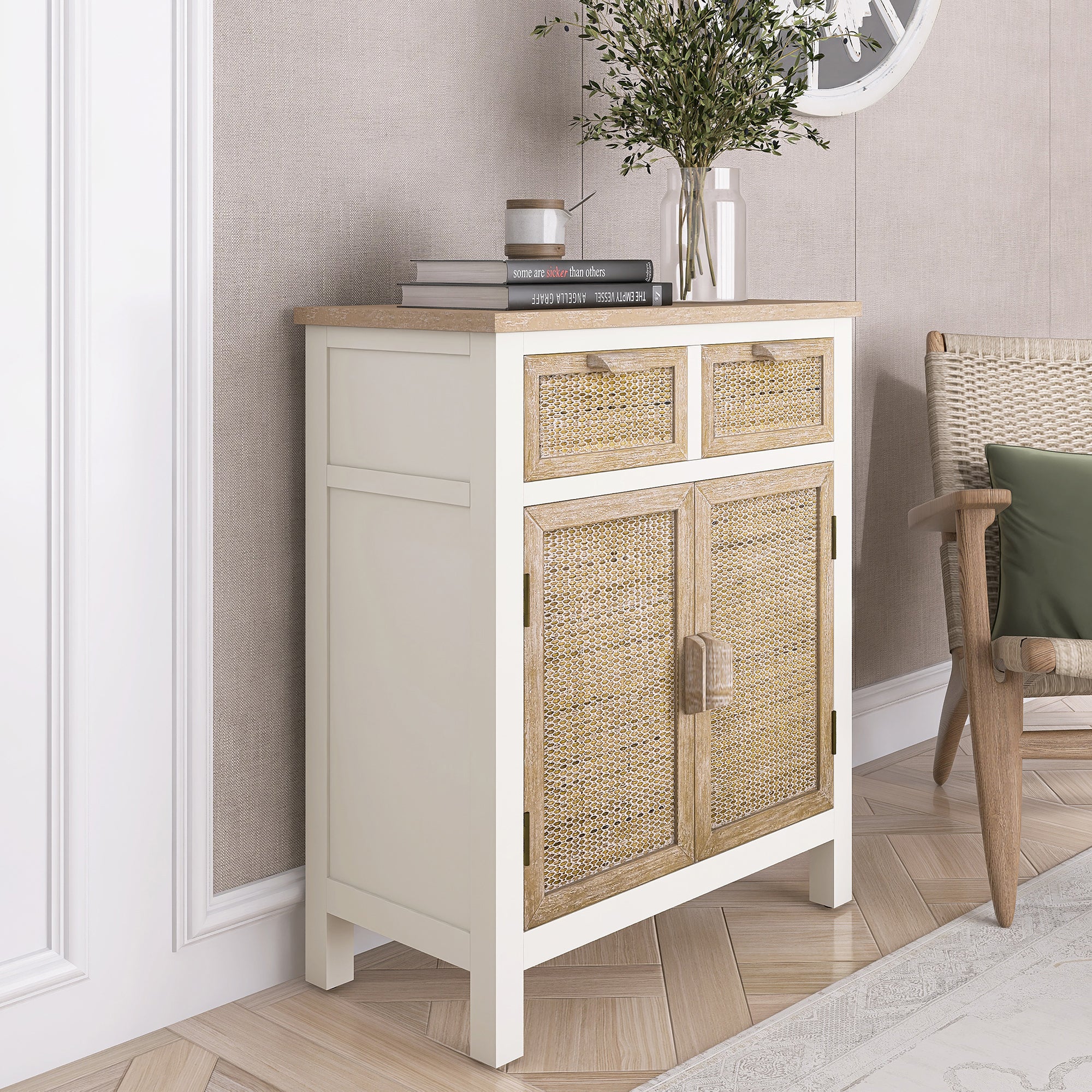 31" Tall MDF 2-Door Accent Cabinet in Antique White