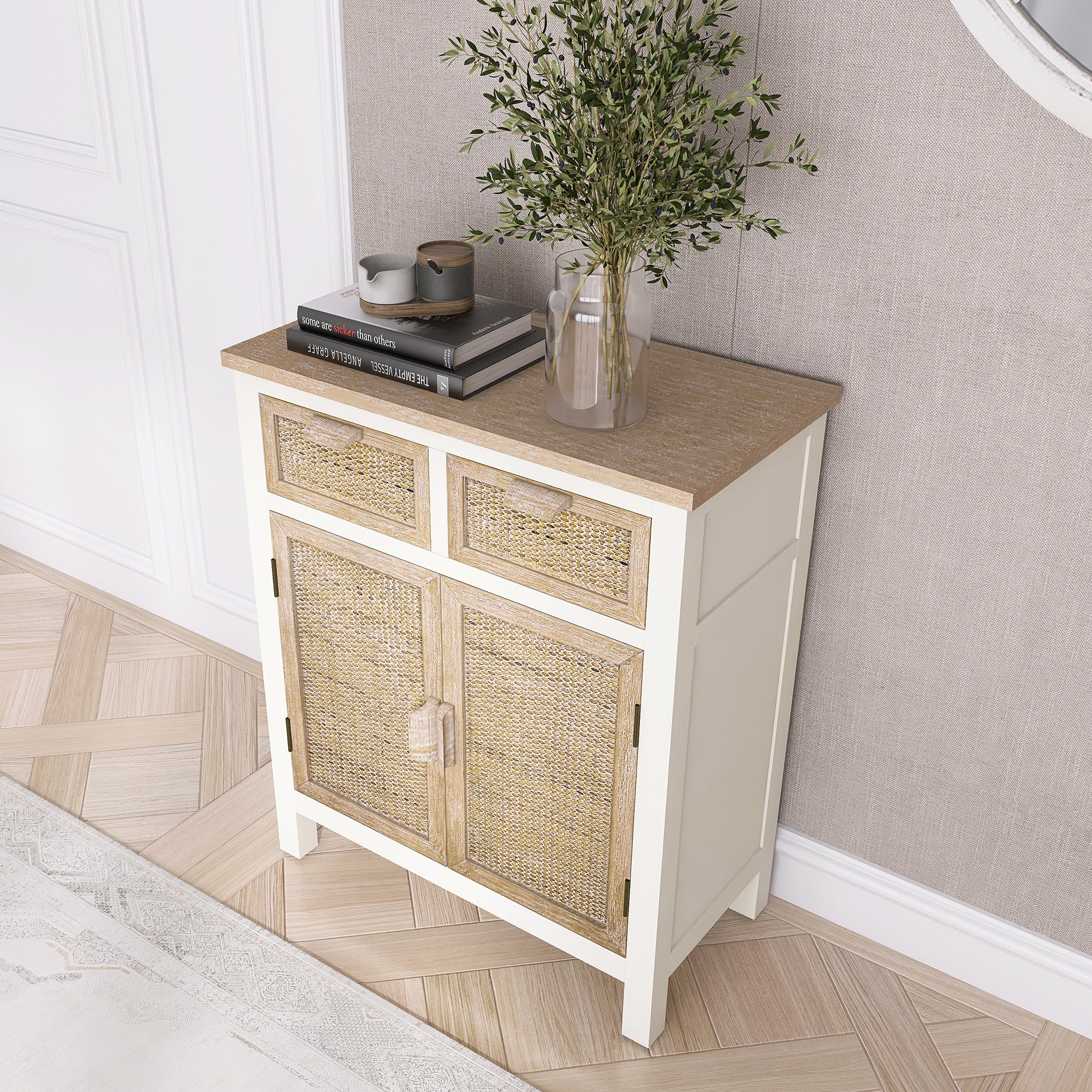 31" Tall MDF 2-Door Accent Cabinet in Antique White