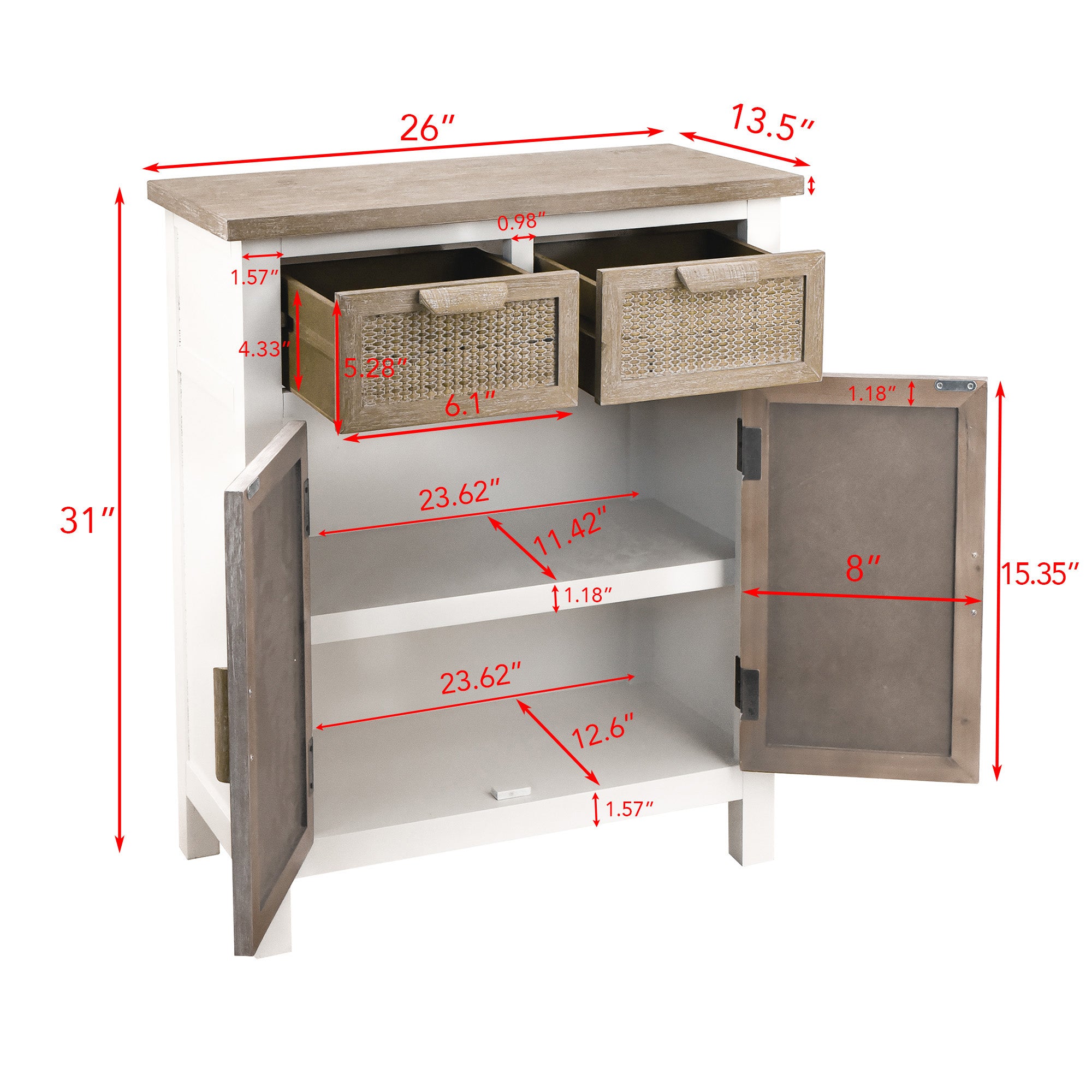 31" Tall MDF 2-Door Accent Cabinet in Antique White