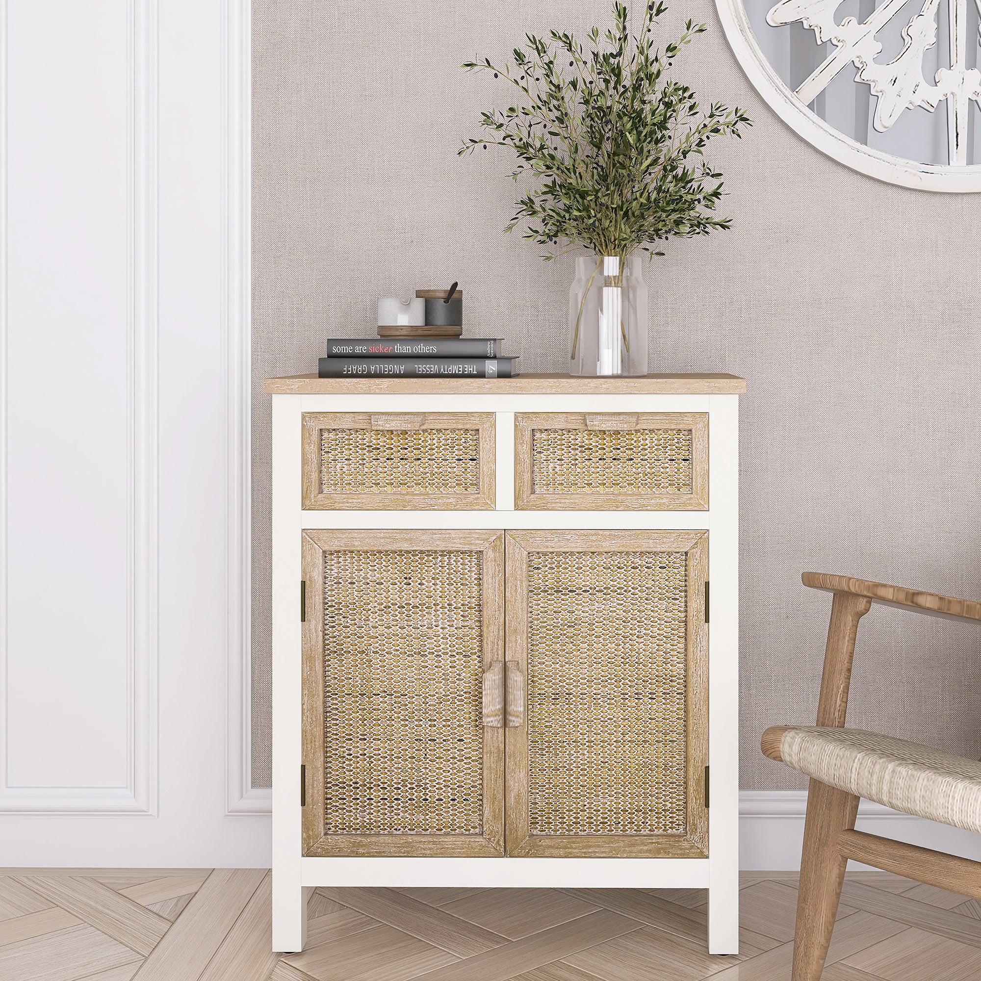 31" Tall MDF 2-Door Accent Cabinet in Antique White