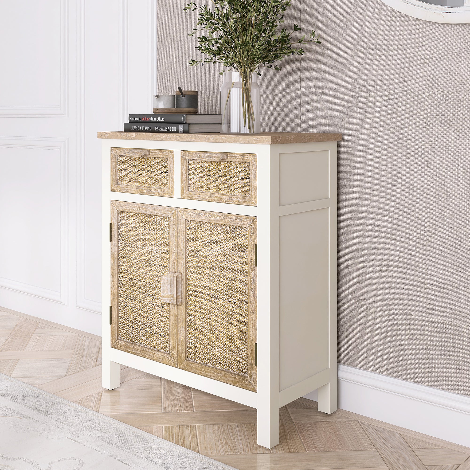31" Tall MDF 2-Door Accent Cabinet in Antique White
